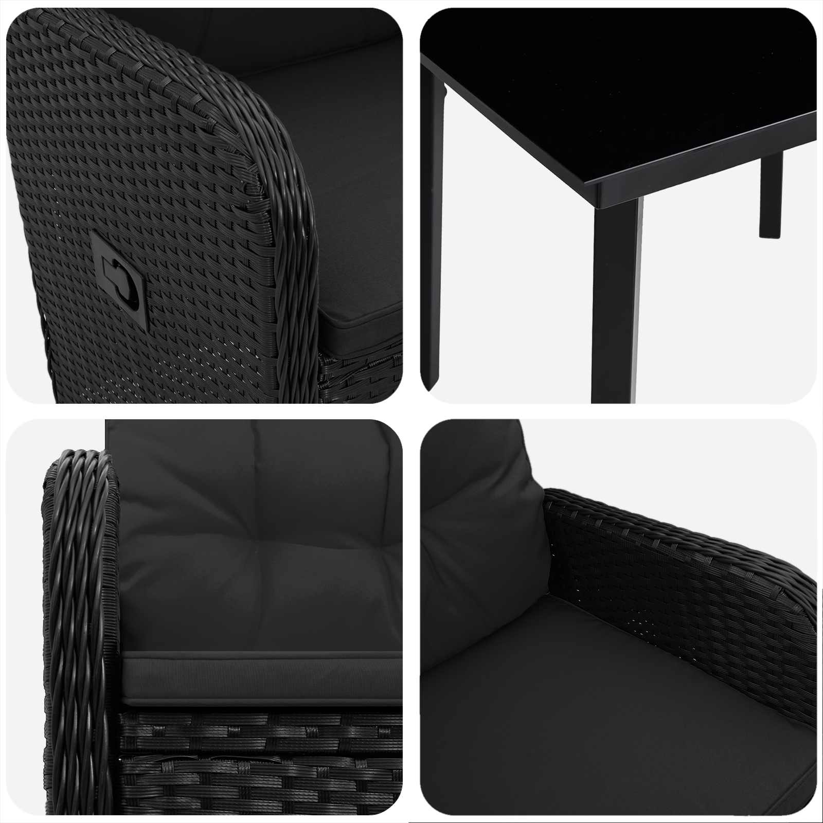 Set stolića za sofu s jastukom s jastukom 3 pcs Crna