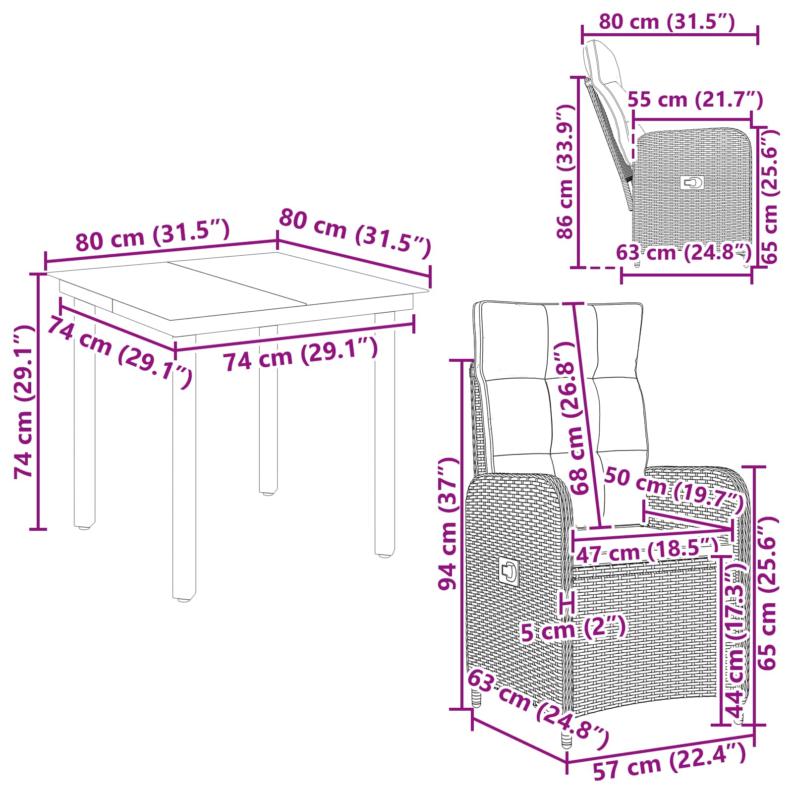 Set stolića za sofu s jastukom s jastukom 5 pcs Crna