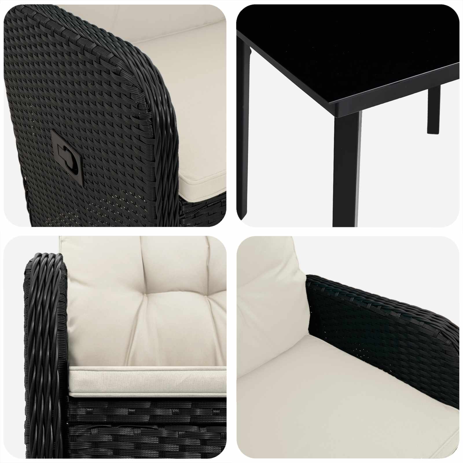 Set stolića za sofu s jastukom 5 pcs Crna i krem-bijela