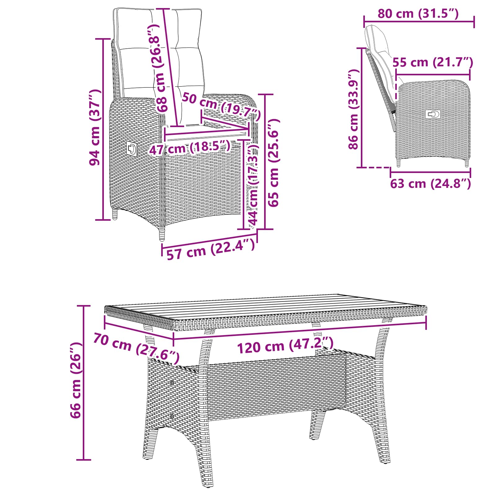 Vanjski set za objedovanje 5 pcs Crna poliratan