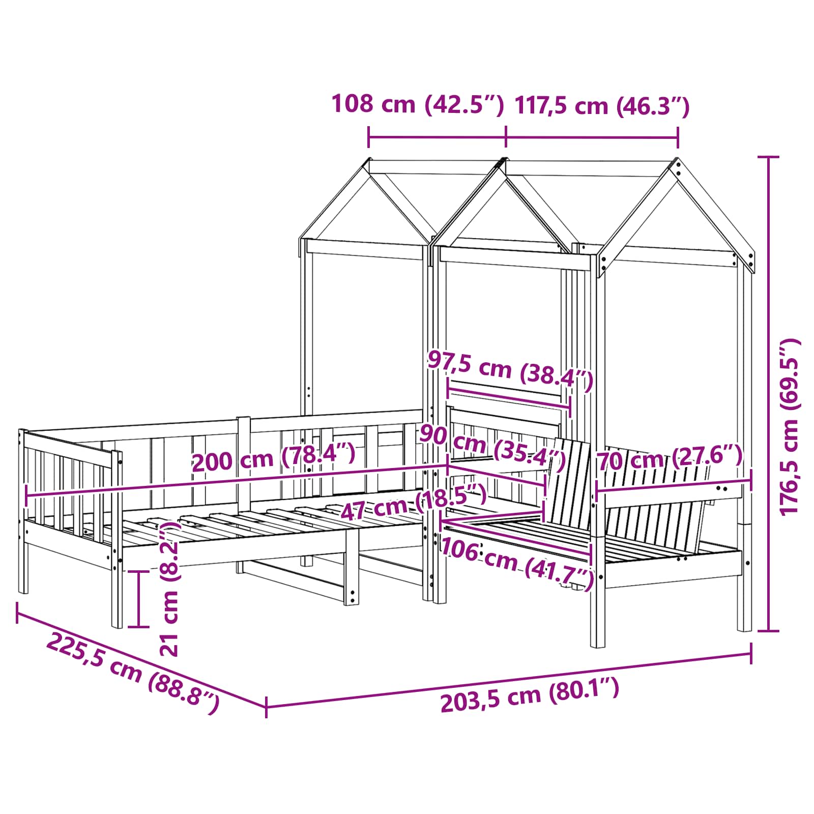 Set Dnevnog Kreveta Vosak Smeđa 90 x 200 cm Masivna borovina