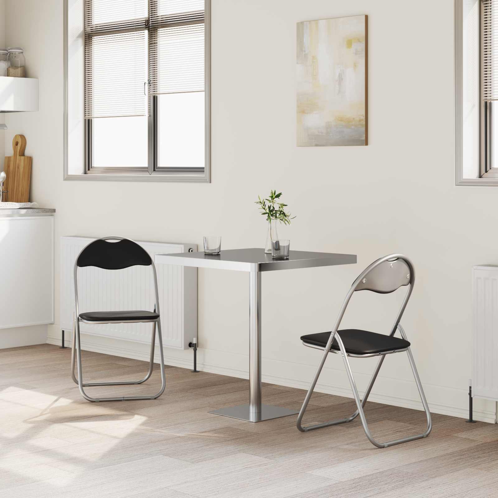 Sklopiva stolica 2 pcs Crna i Siva 48 x 43,5 x 81 cm Lažna koža