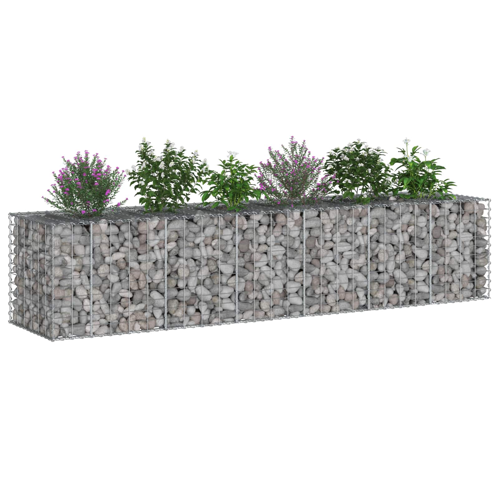 Gabionski uzdignuti krevet 2 pcs Srebrno 260 x 60 x 55 cm