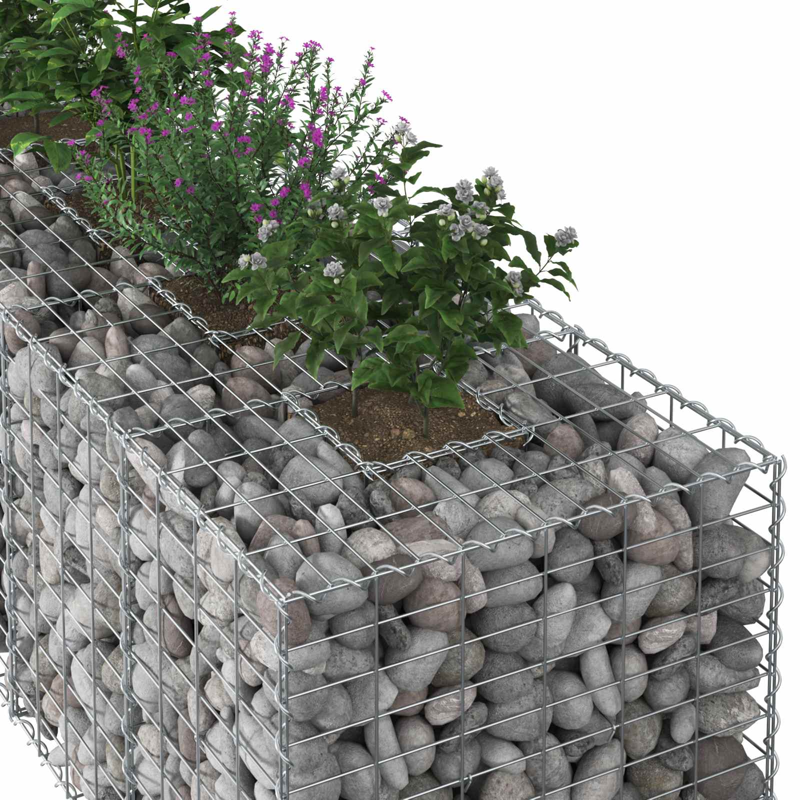 Gabionski uzdignuti krevet 2 pcs Srebrno 260 x 60 x 55 cm