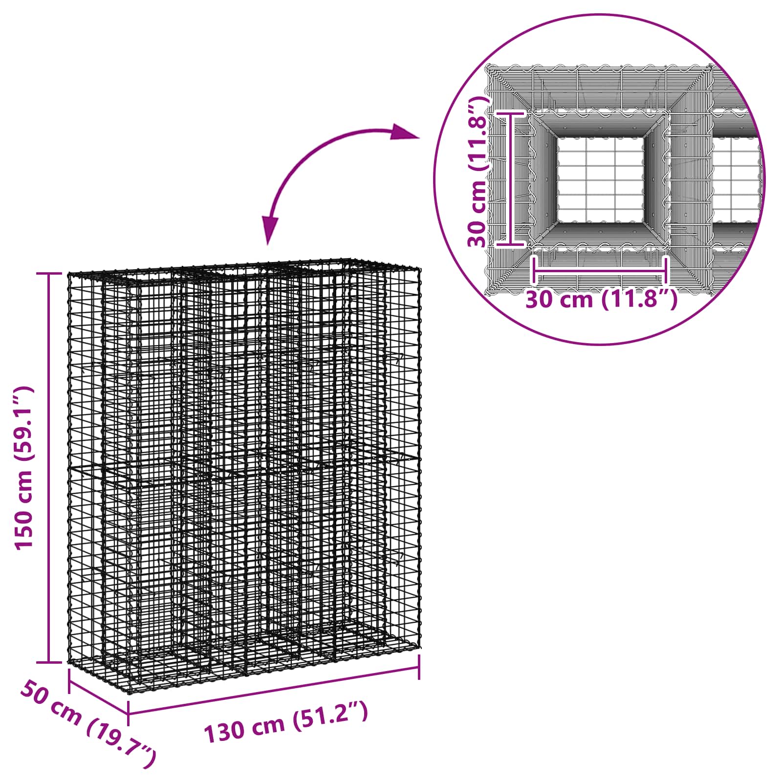 Gabionski uzdignuti krevet 2 pcs Srebrno 130 x 50 x 150 cm