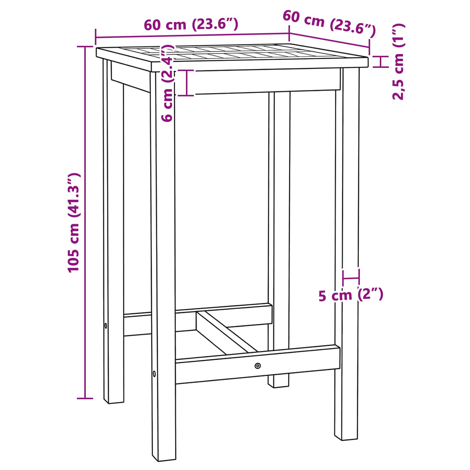 Stol za bar Prirodna 60 x 60 x 105 cm Masivni teak