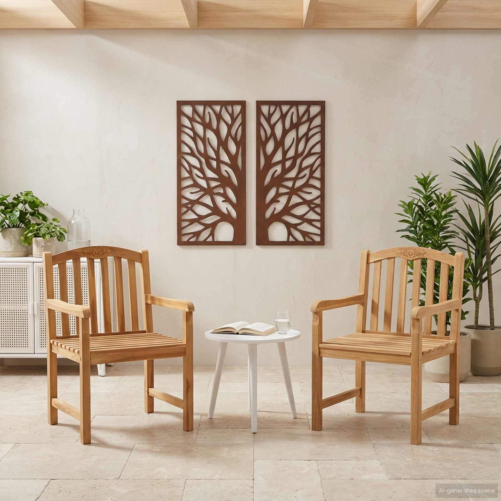 Ručna rezbarena stolica ruža 2 pcs Prirodna 58 x 60 x 90 cm