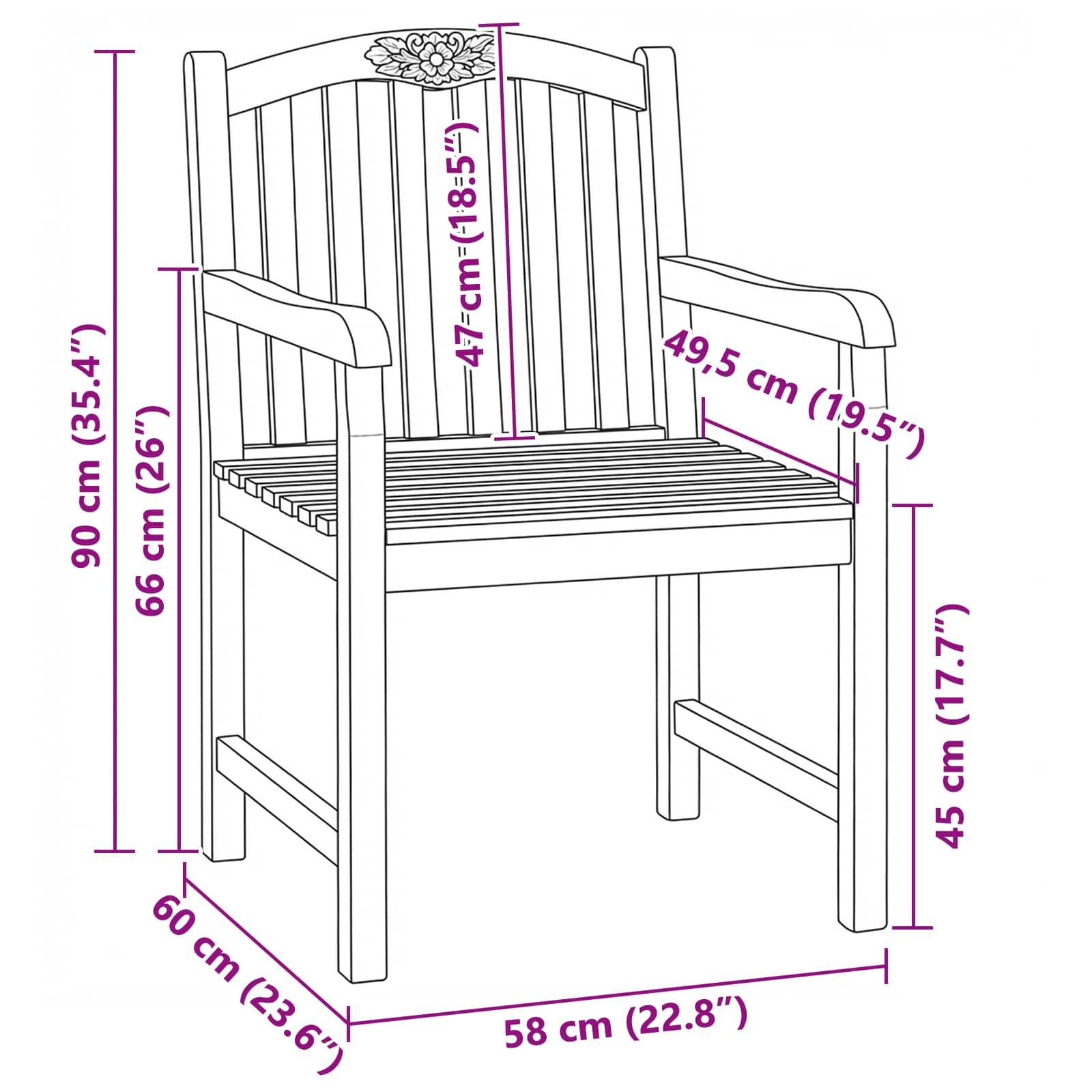 Ručna rezbarena stolica ruža 2 pcs Prirodna 58 x 60 x 90 cm