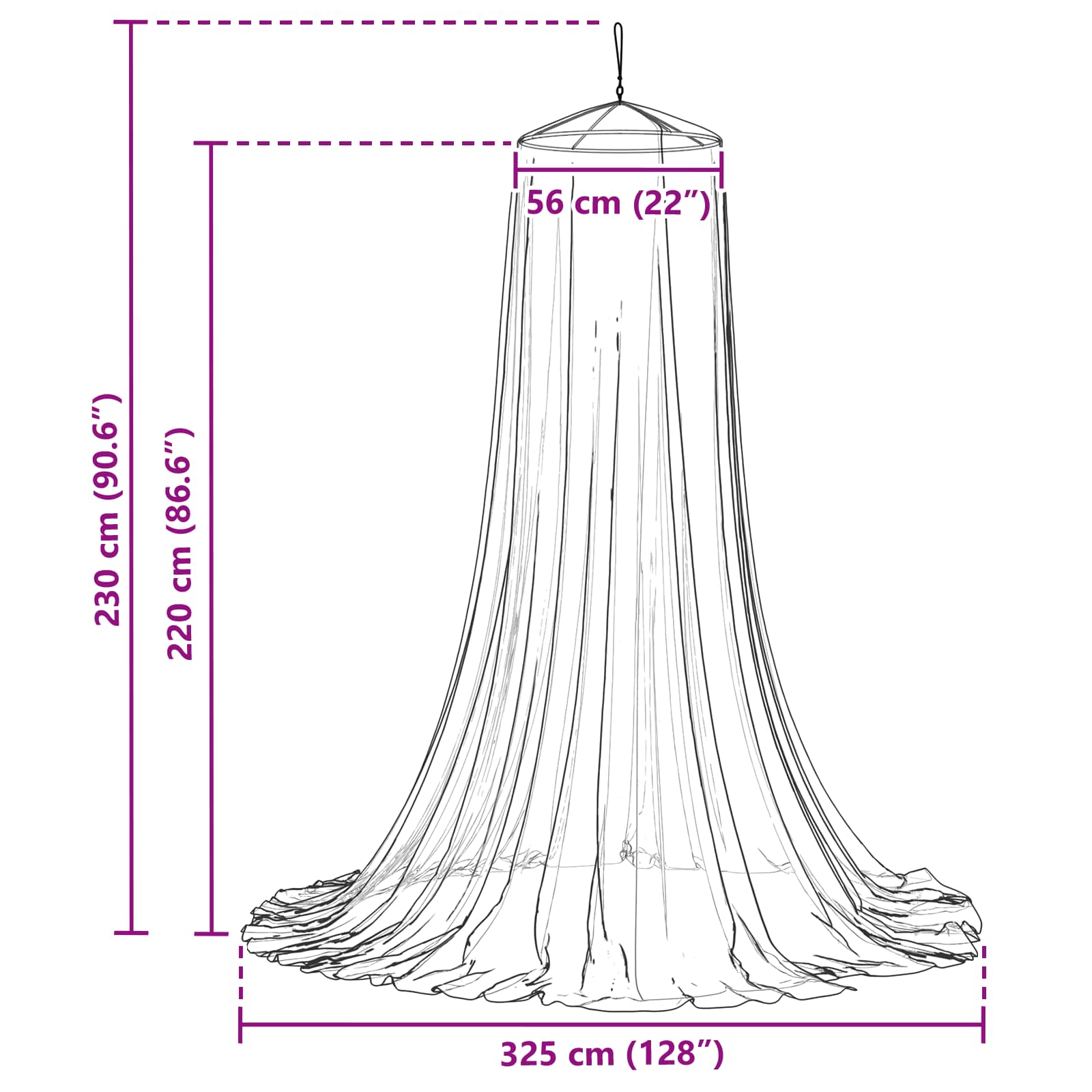 Mreža za komarce za krevet 3 pcs 156 mesh Bijela Ø56 x 220 cm