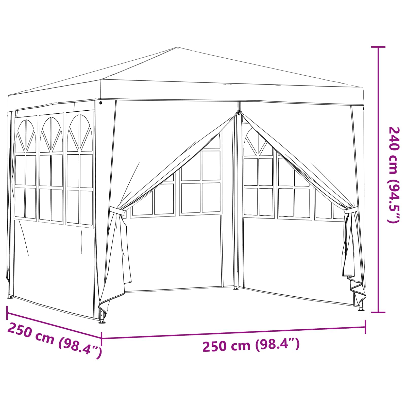 Šator za zabave Crvena 250 x 250 x 240 cm PE i čelik