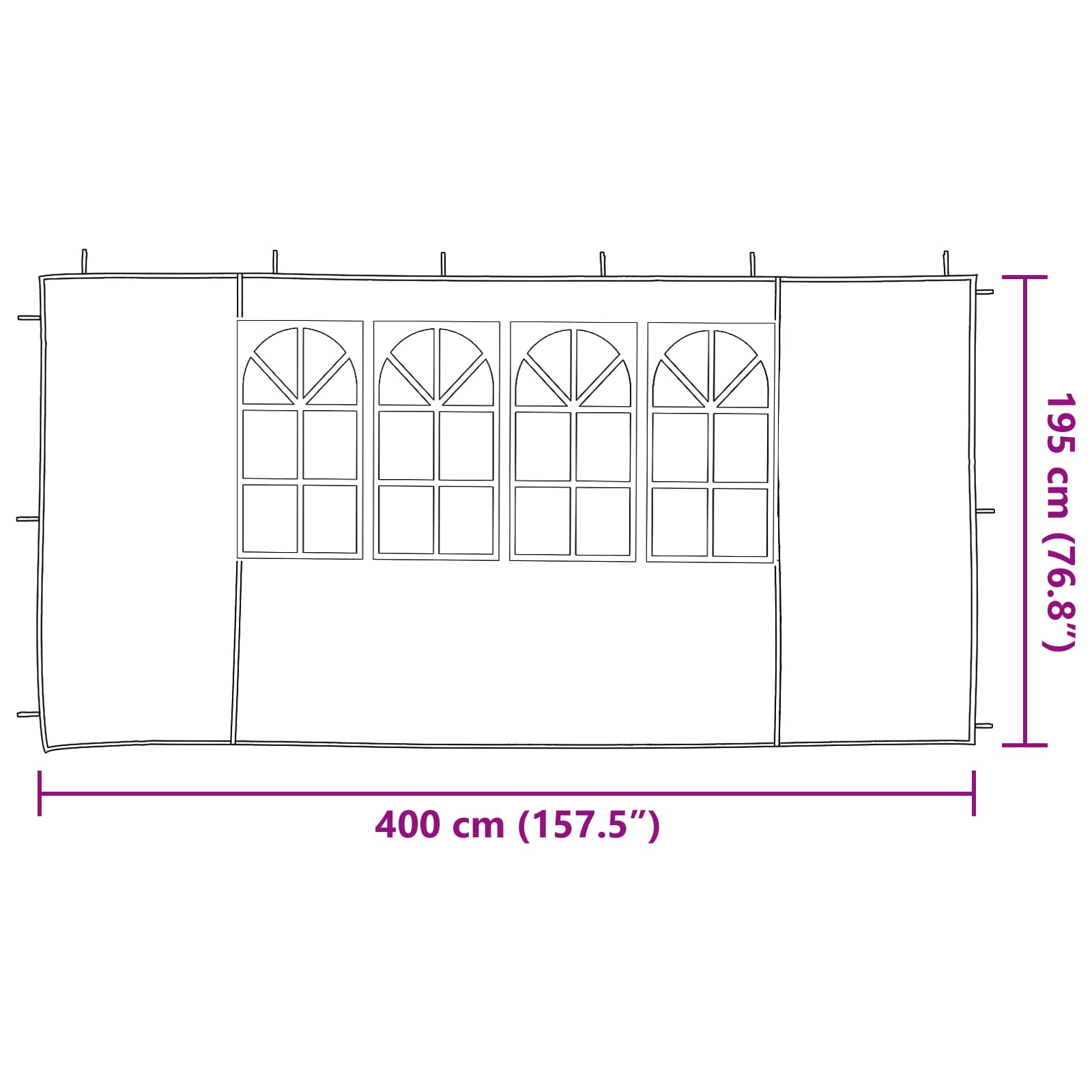 Zid šatora za zabavu 2 pcs 400 x 195 cm Bijela PE i čelik
