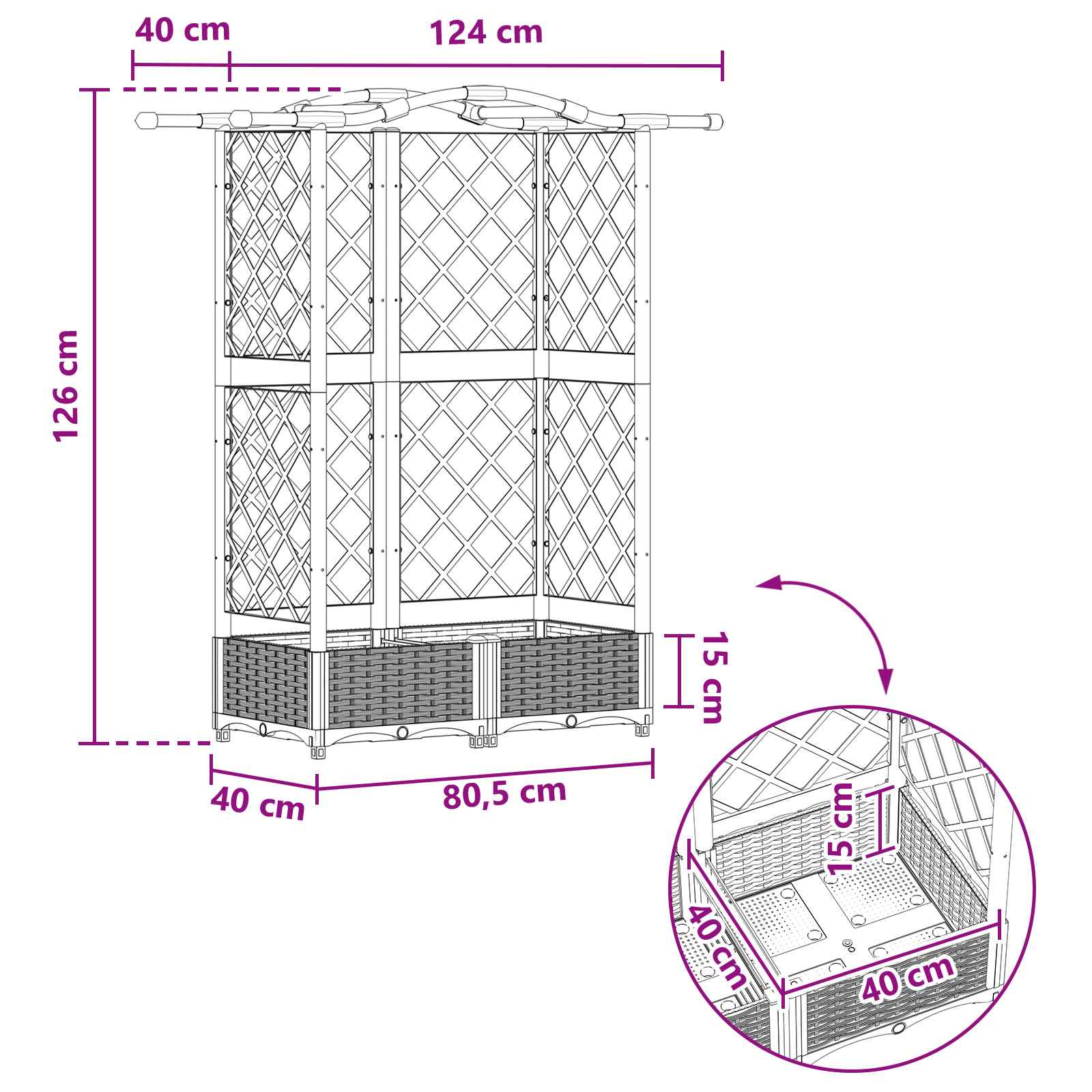 Povišeni krevet s mrežom i krovom Crna 124 x 40 x 126 cm PP