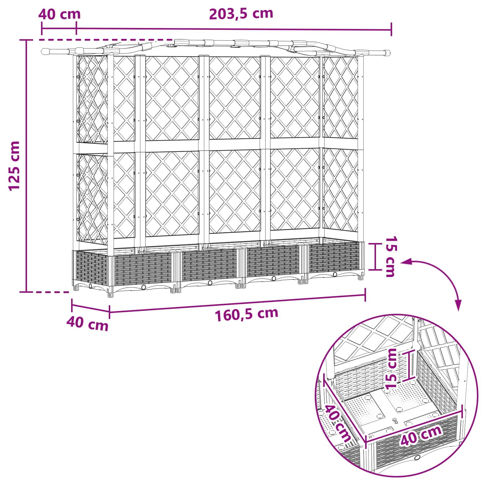 Povišeni krevet s mrežom i krovom Crna 203,5 x 40 x 125 cm PP