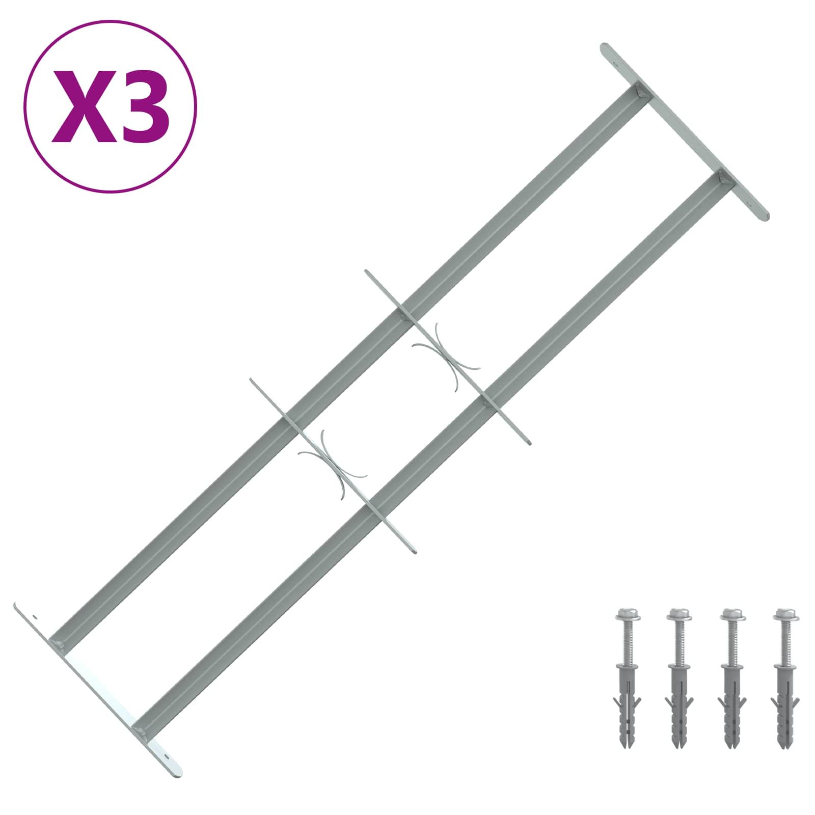 Rešetka za sigurnost prozora s 2 prekrižena nosača 3 pcs