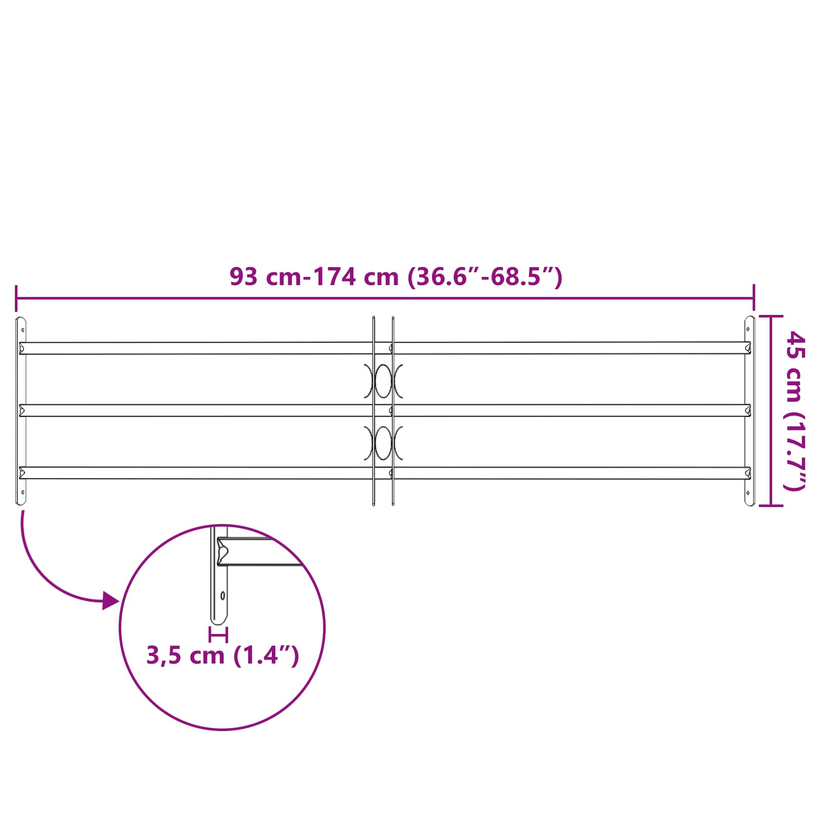 Sigurnosna rešetka za prozore s 3 poprečna okvira 3 pcs