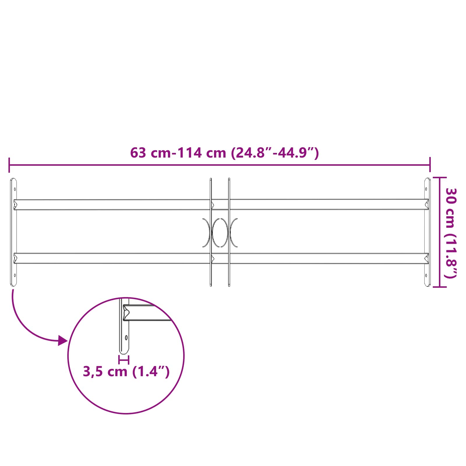 Rešetka za sigurnost prozora s 2 prekrižena nosača 3 pcs