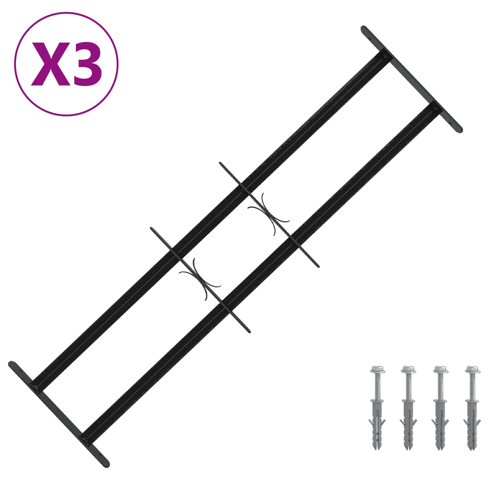 Rešetka za sigurnost prozora s 2 prekrižena nosača 3 pcs