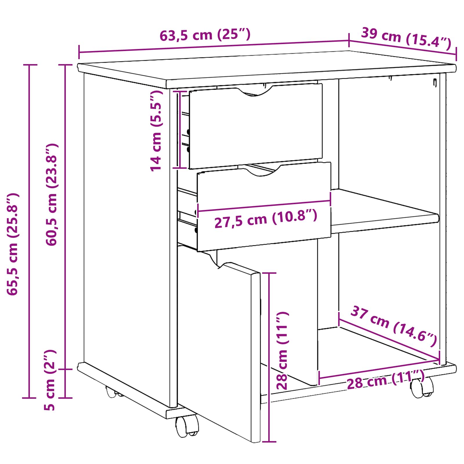 Mobilni ormar Smeđa 63,5 x 39 x 65,5 cm Čvrsto borovo drvo