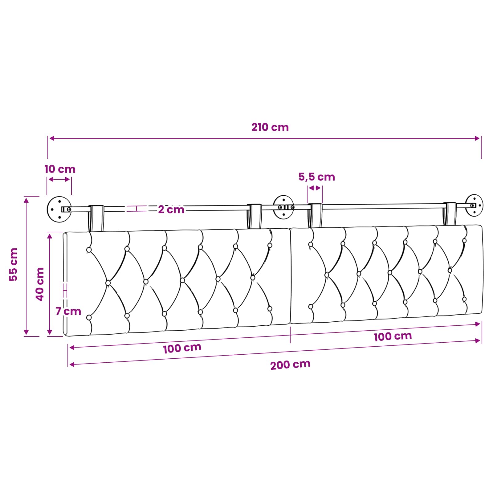 Viseće uzglavlje kreveta Ružičasta Tkanina