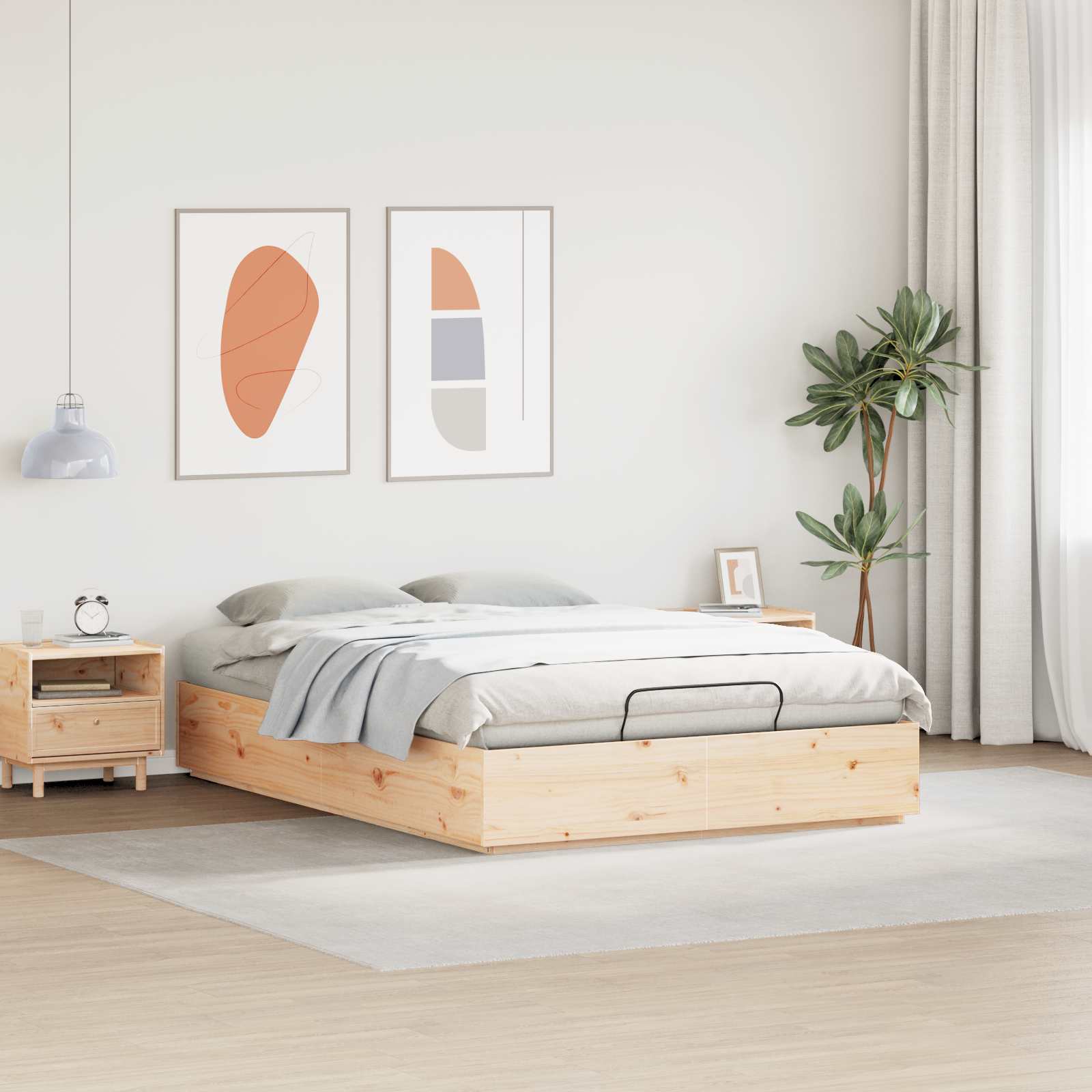 Otomanski krevet Prirodna 160 x 200 cm Masivna borovina