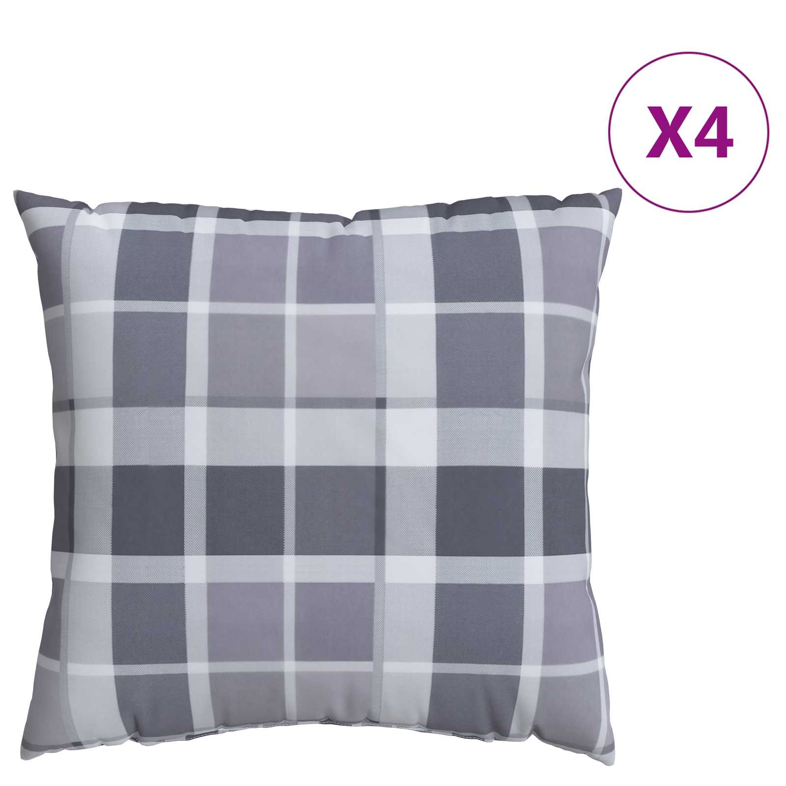 Jastučić za van Kockasto 4 pcs Sivi karirani 60 x 60 cm Tkanina