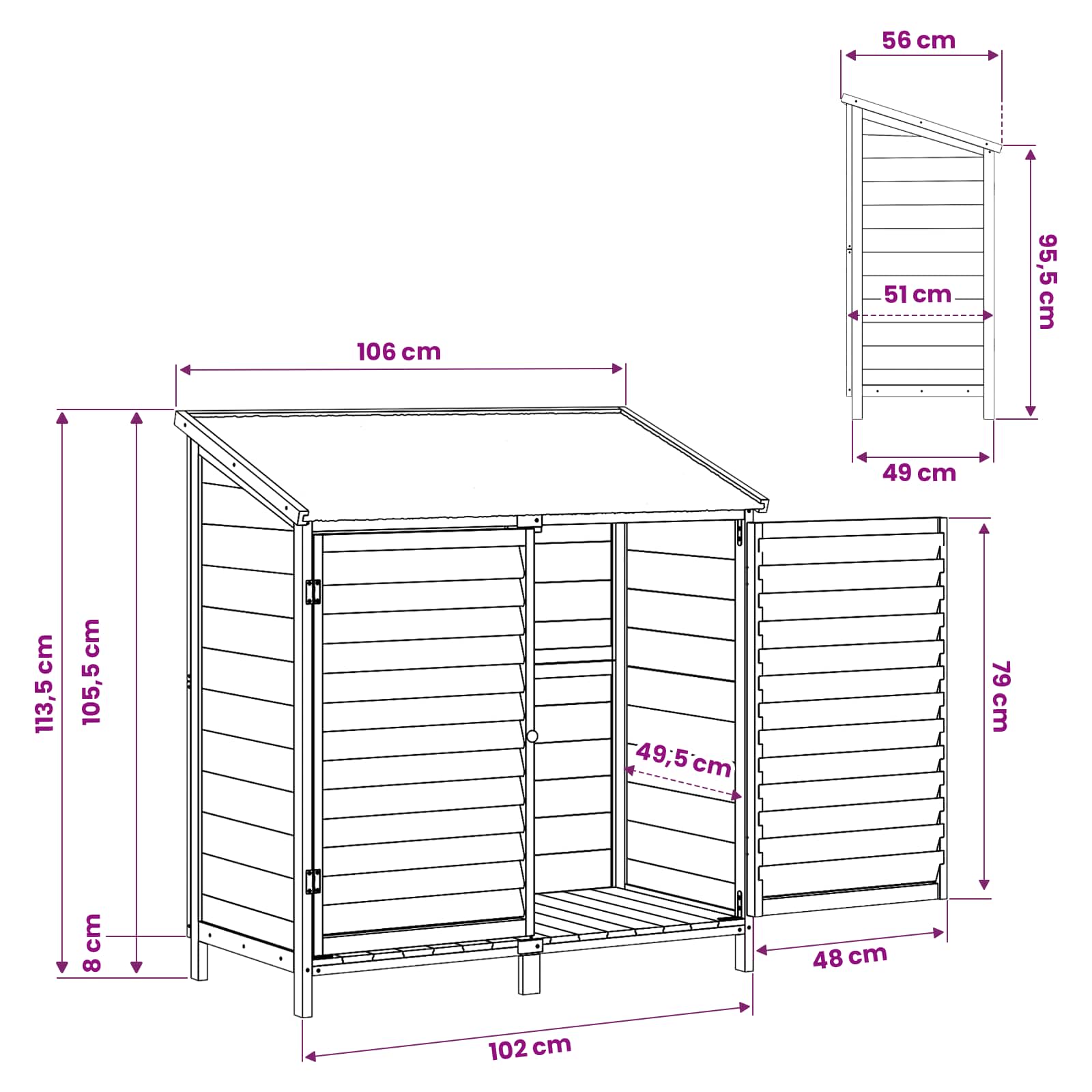 Vrtna Šupa Bijela 106 x 56 x 113,5 cm Čvrsto drvo jele