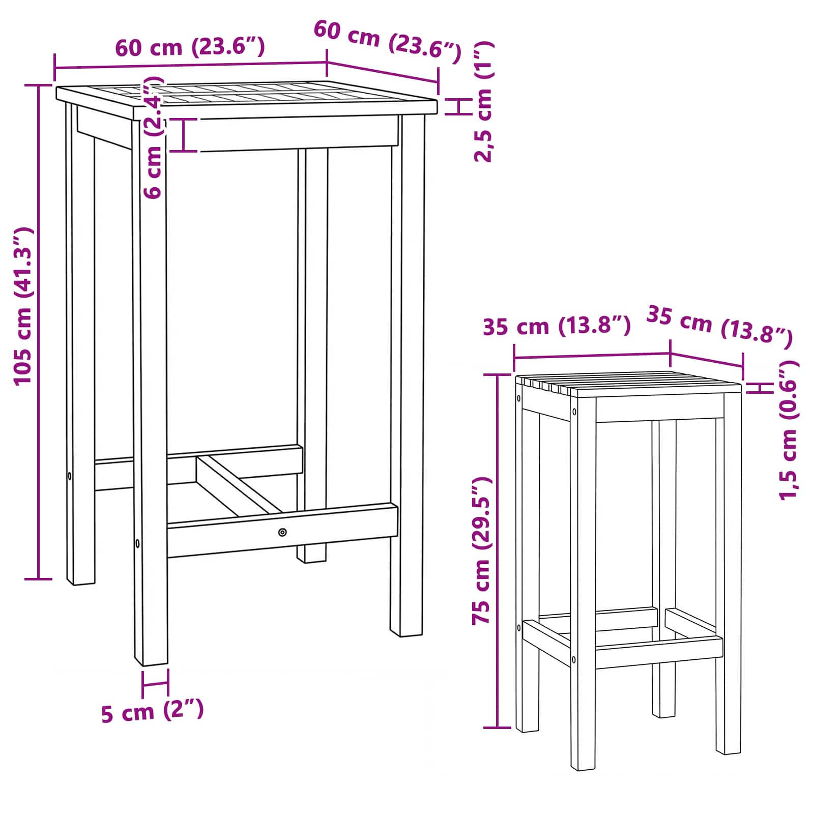 Vanjski bar set 3 pcs Neprerađeno Čvrsto teak drvo
