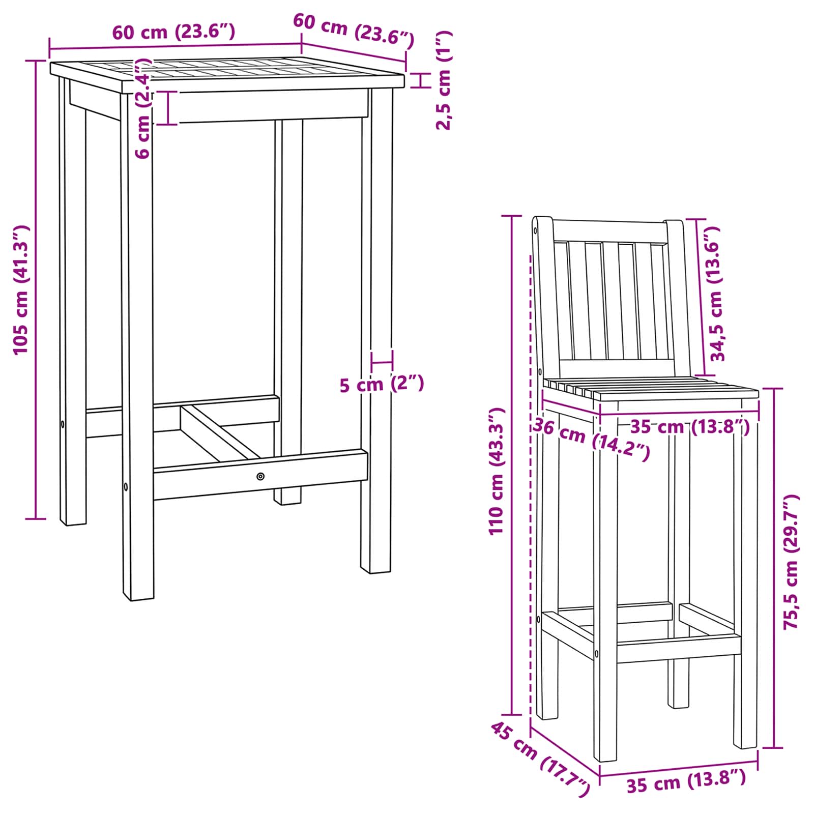 Vanjski bar set 3 pcs Neprerađeno Čvrsto teak drvo