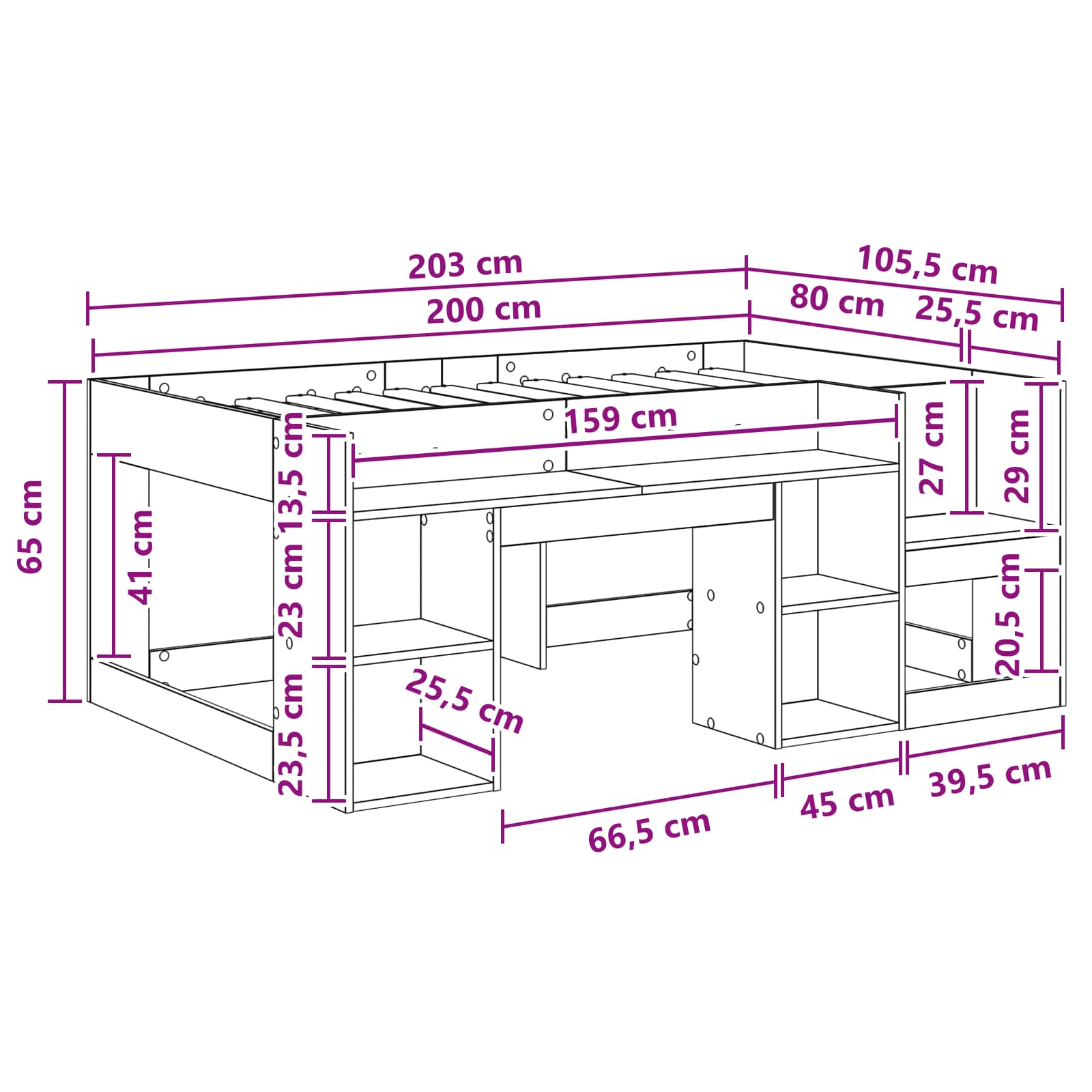 Krevet za djecu s ladicama Betonska siva 80 x 200 cm