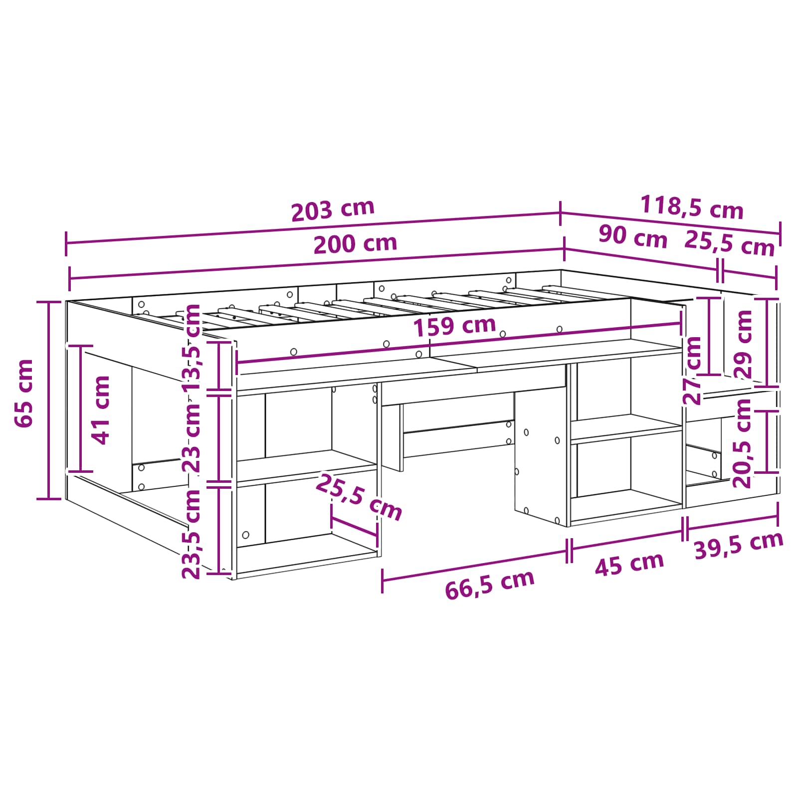 Krevet za djecu s ladicama Staro drvo 90 x 200 cm