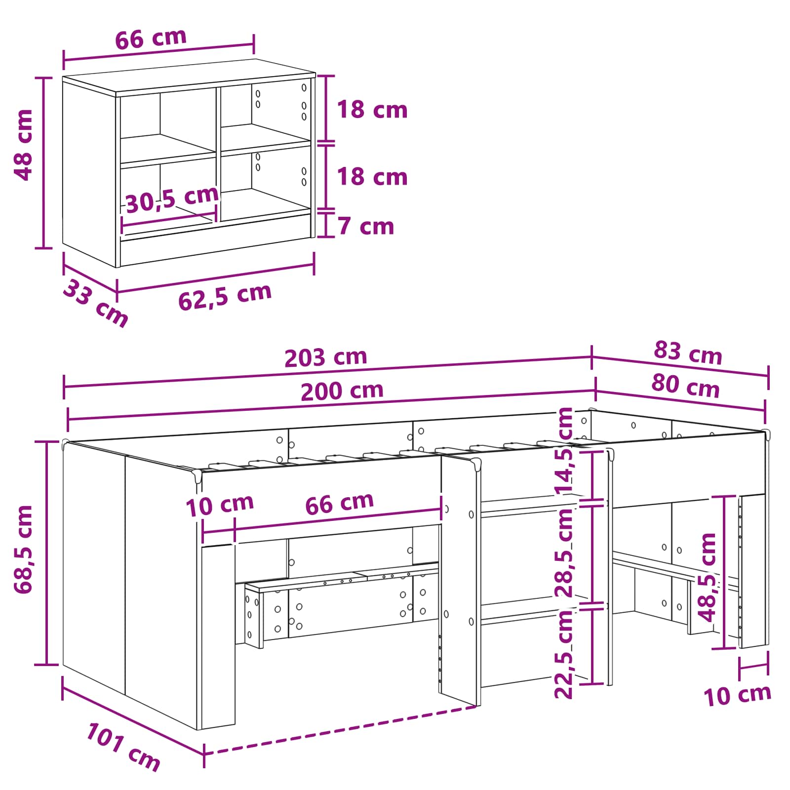 Loft krevet s ormarom s policom 3 pcs Bijela Konstruirano drvo