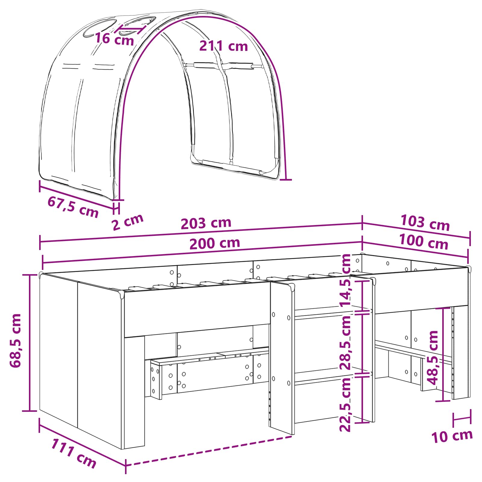 Krevet s Tunnels 4 pcs Bijela Konstruirano drvo