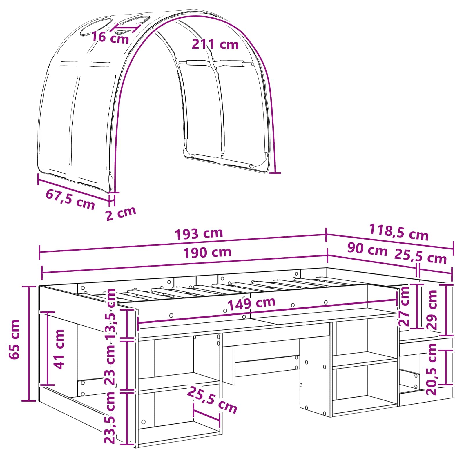 Krevet s tunelom 3 pcs Bijela i svjetloplava Konstruirano drvo