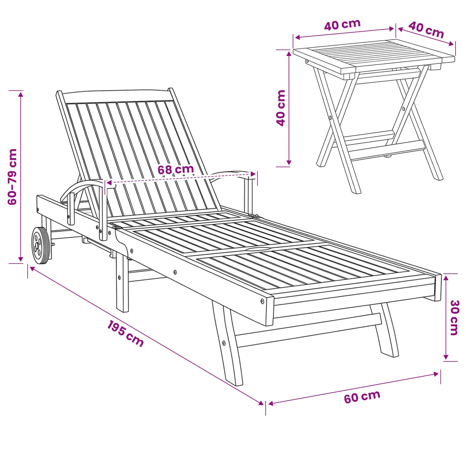 Suncobran s stolom 2 pcs Smeđa 40 x 40 x 40 cm Čvrsto teak drvo