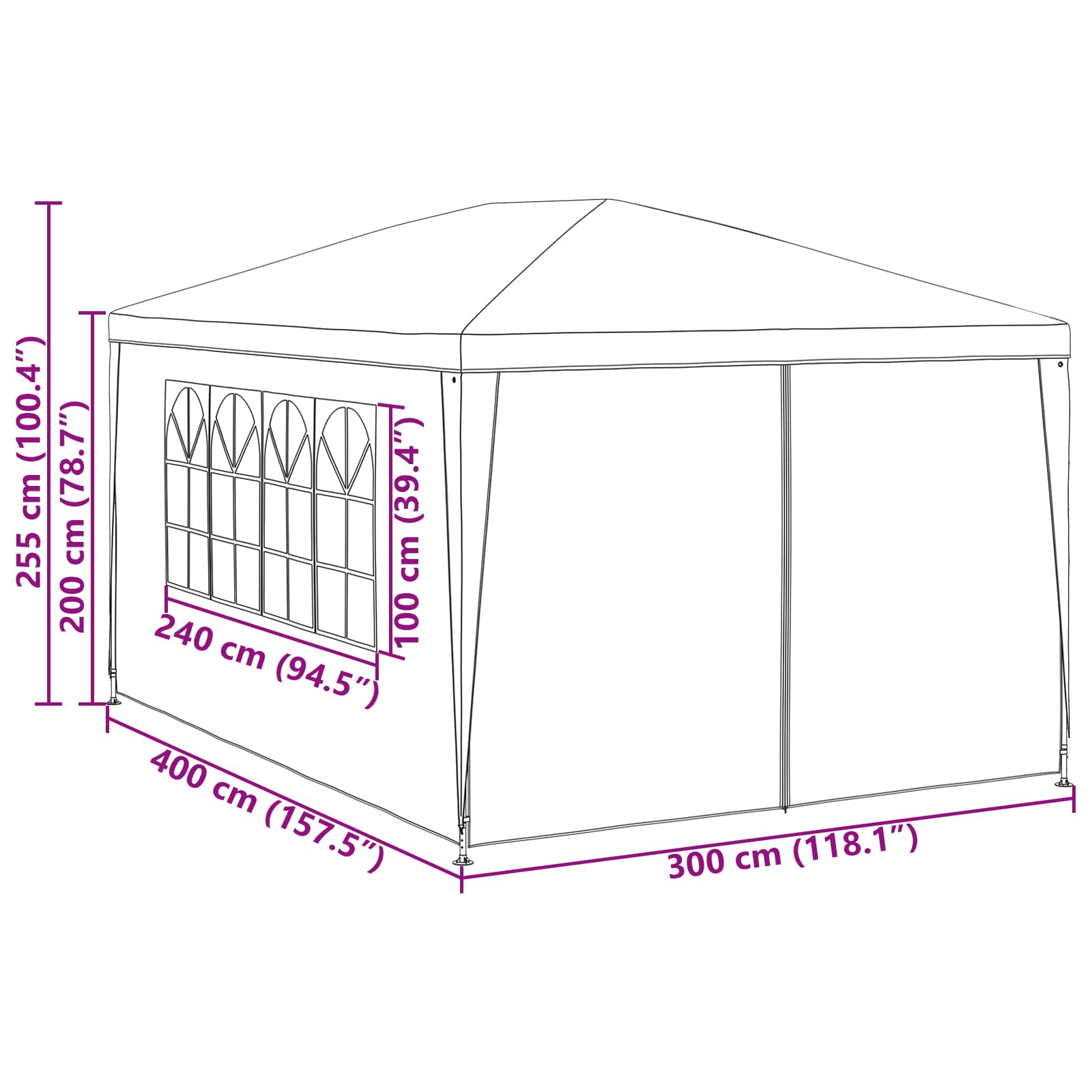 Šator za zabave 400 x 300 x 255 cm Crvena PE i čelik