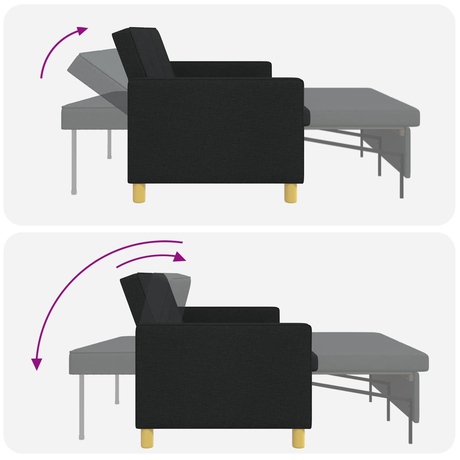 Krevet-sofa na razvlačenje Crna Tkanina