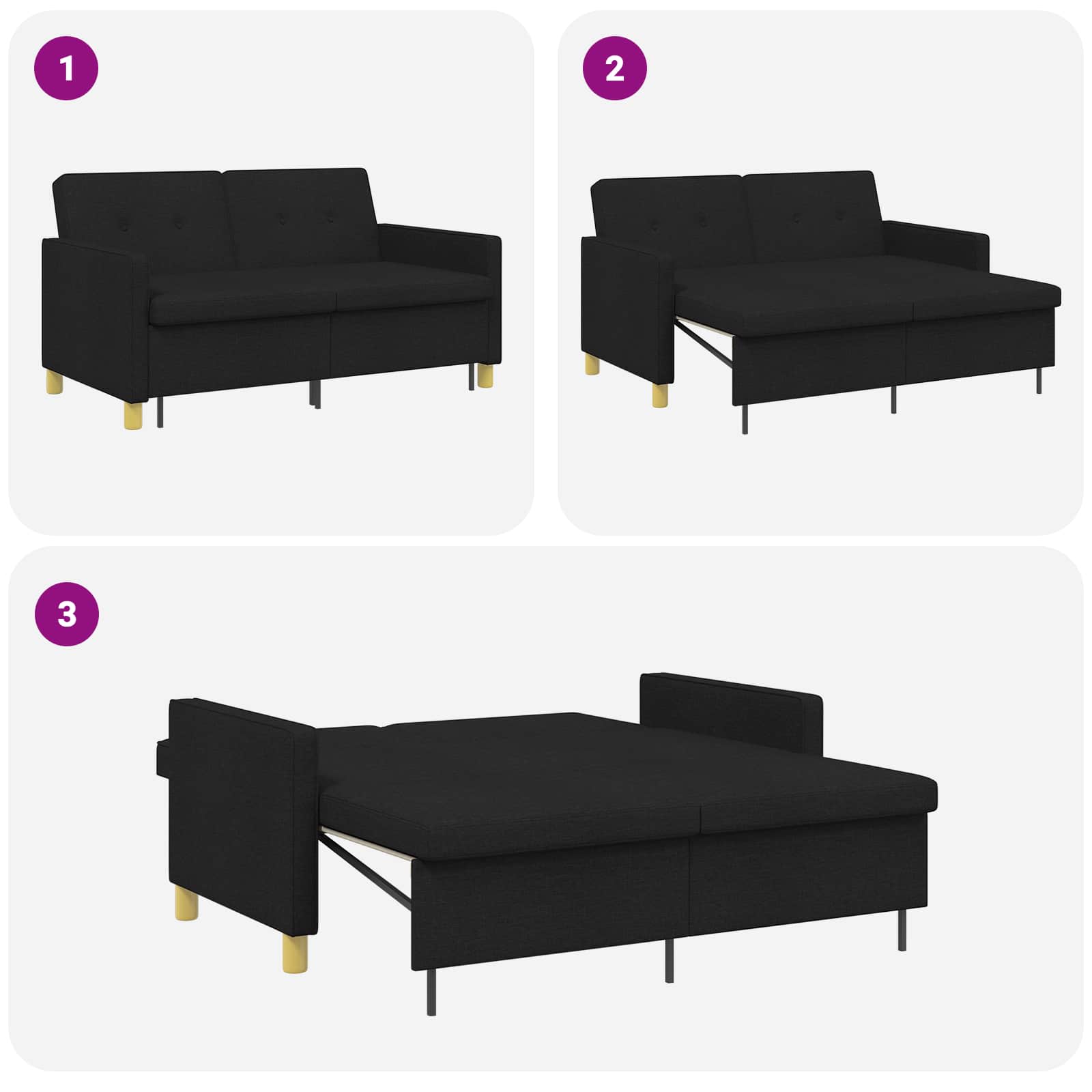 Krevet-sofa na razvlačenje Crna Tkanina