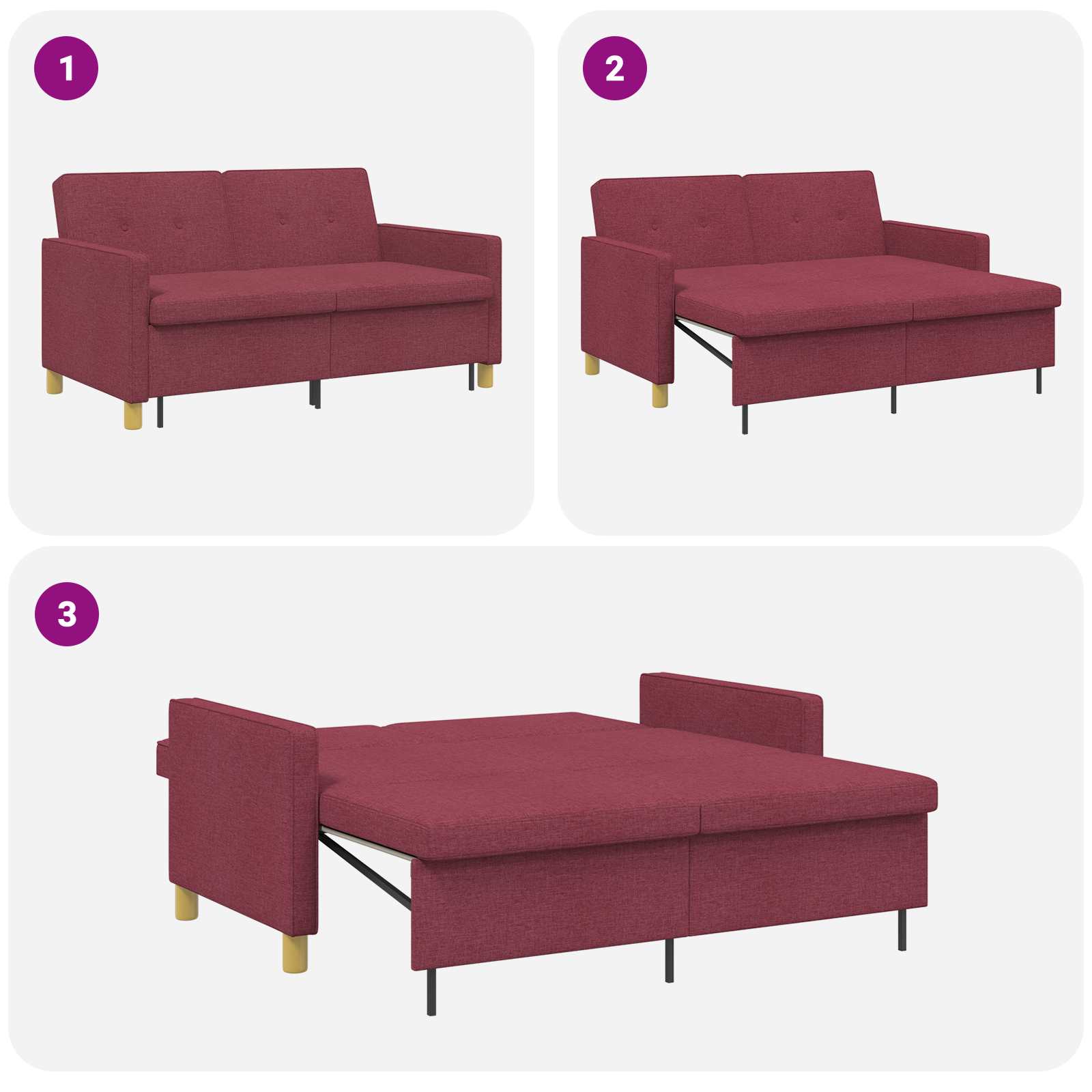 Krevet-sofa na razvlačenje Vinska crvena Tkanina