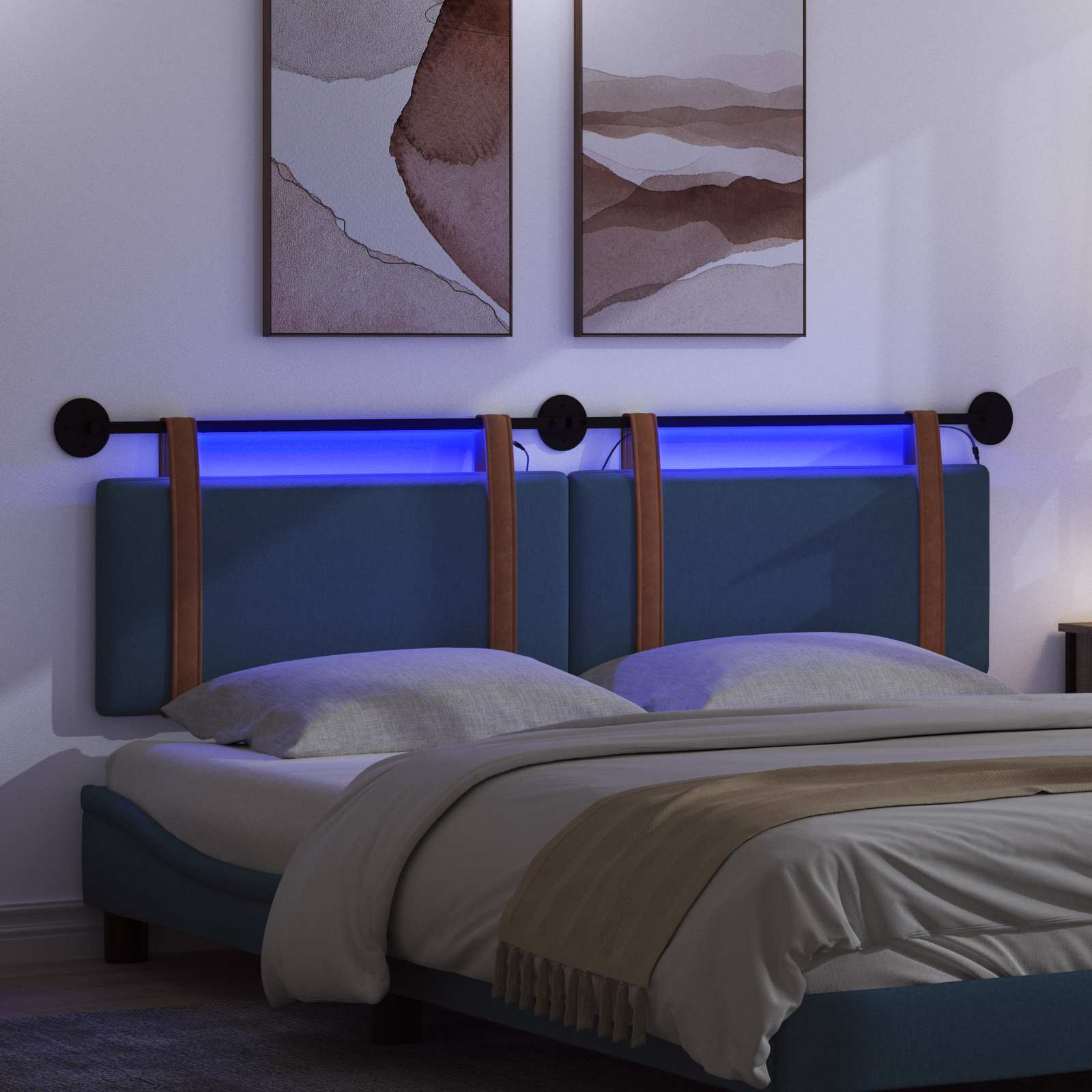 Viseće uzglavlje kreveta S LED svjetlom Plava Antikni PU