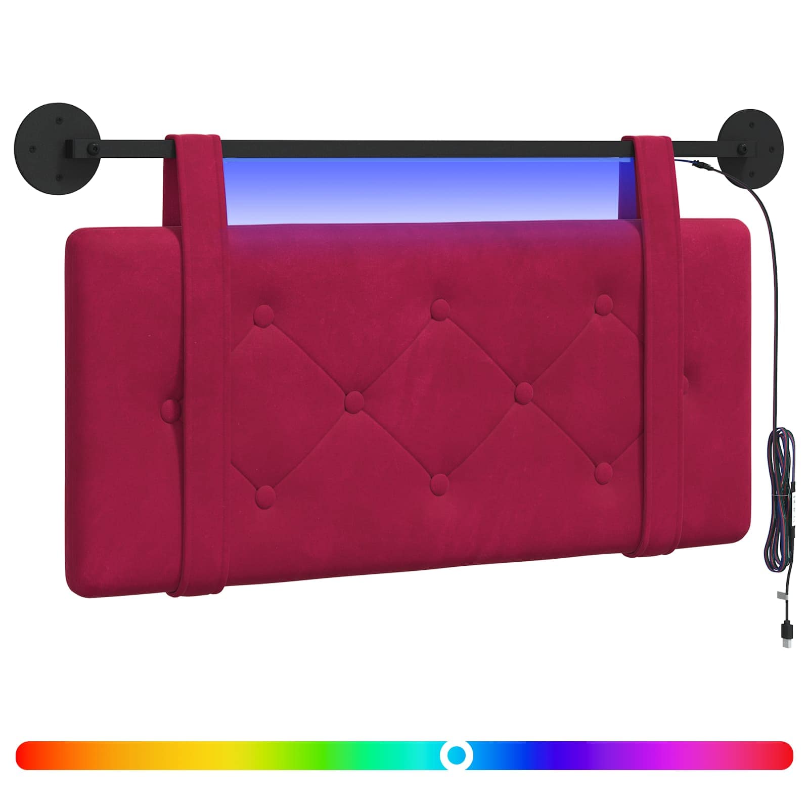 Viseće uzglavlje kreveta S LED svjetlom Vinska crvena Baršun