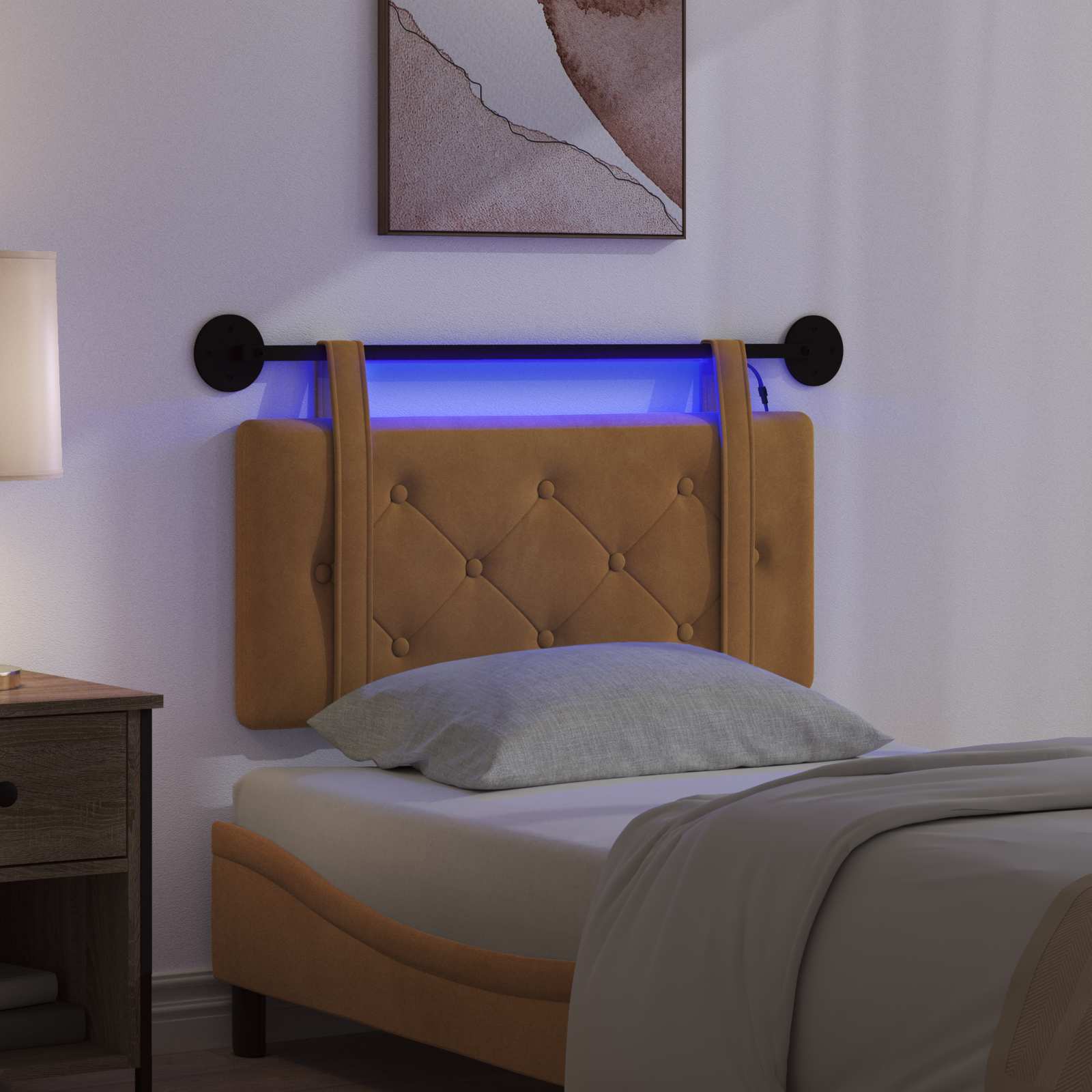 Viseće uzglavlje kreveta S LED svjetlom Smeđa Baršun