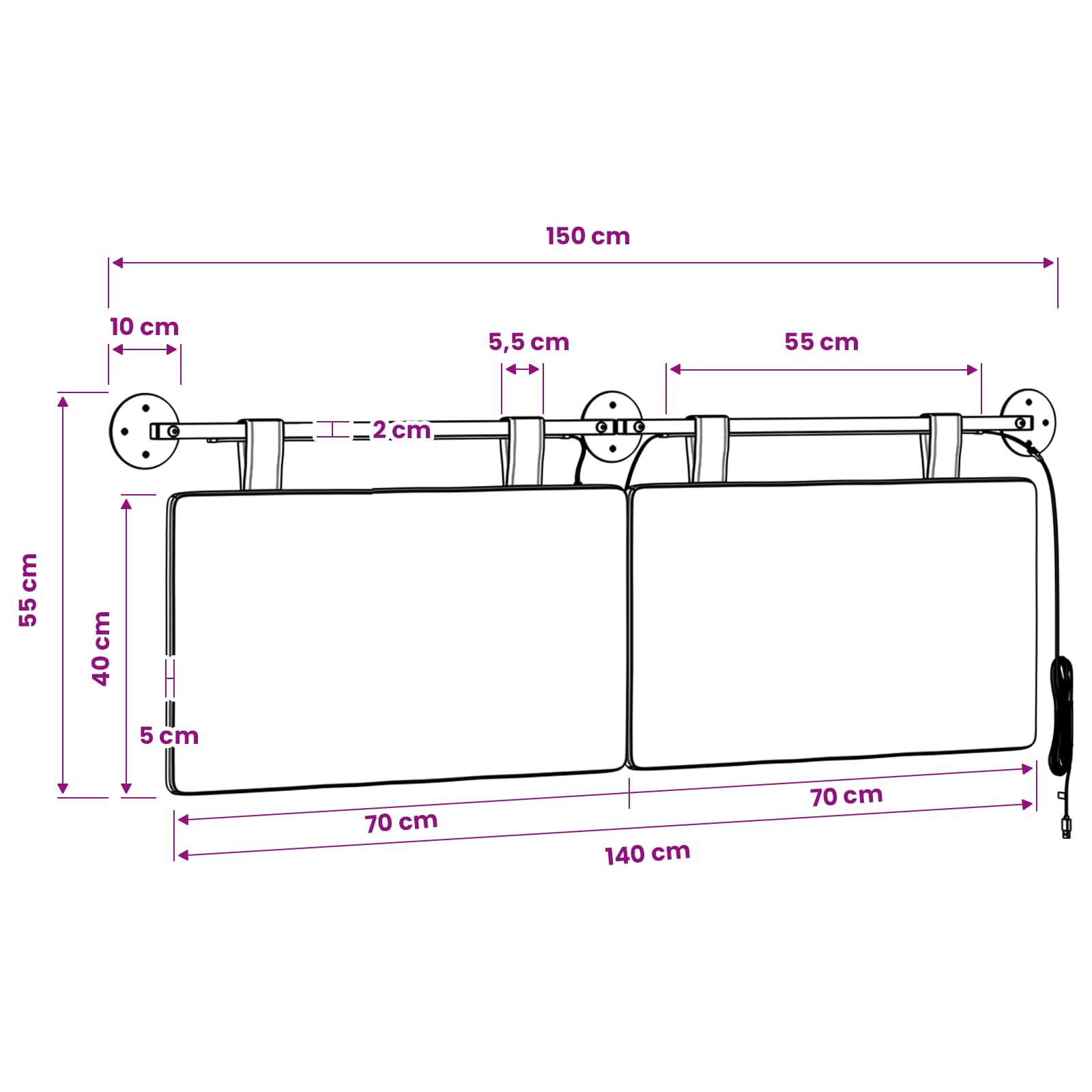 Viseće uzglavlje kreveta S LED svjetlom Krem Kordura tekstil