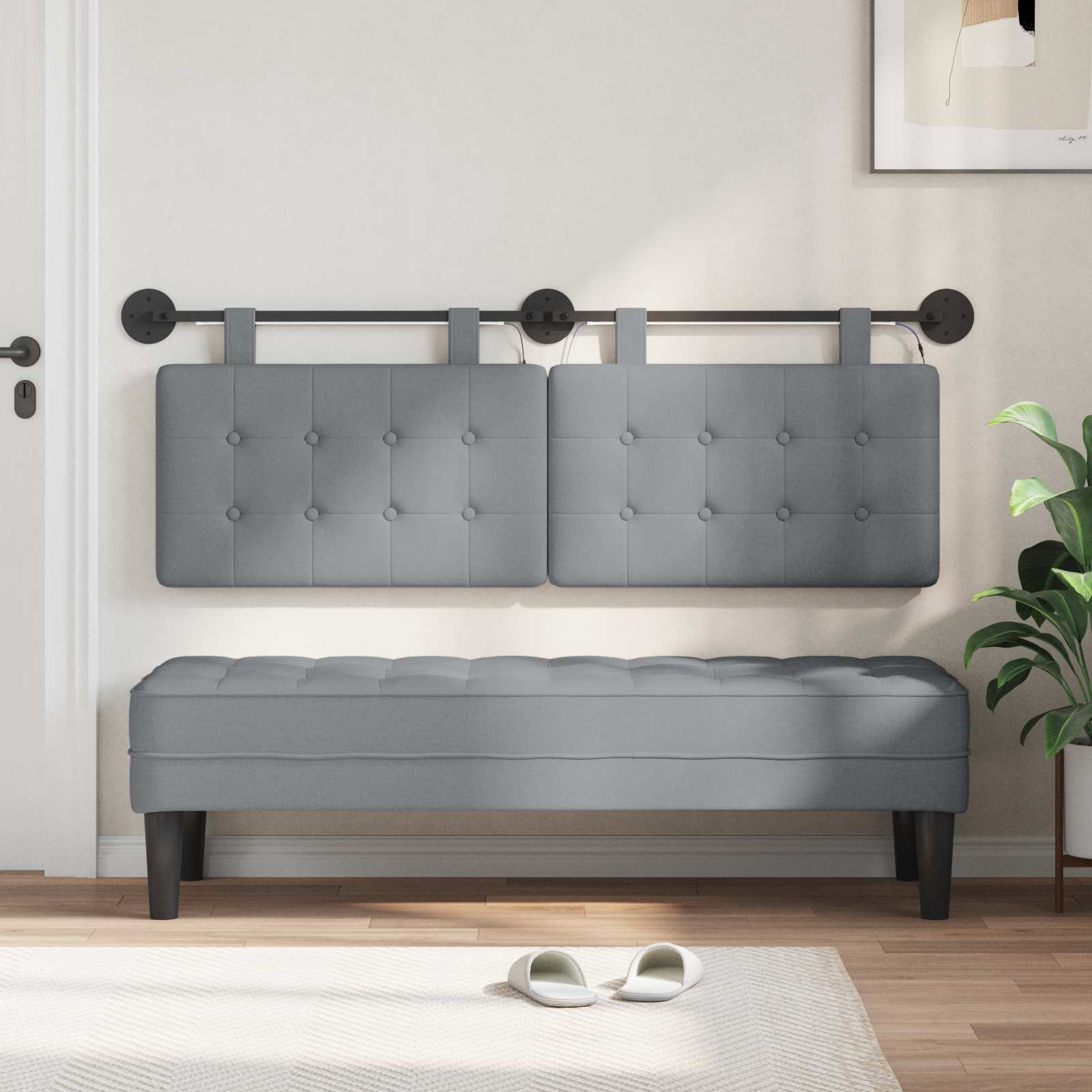 Viseće uzglavlje kreveta S LED svjetlom Svjetlosiva Tkanina