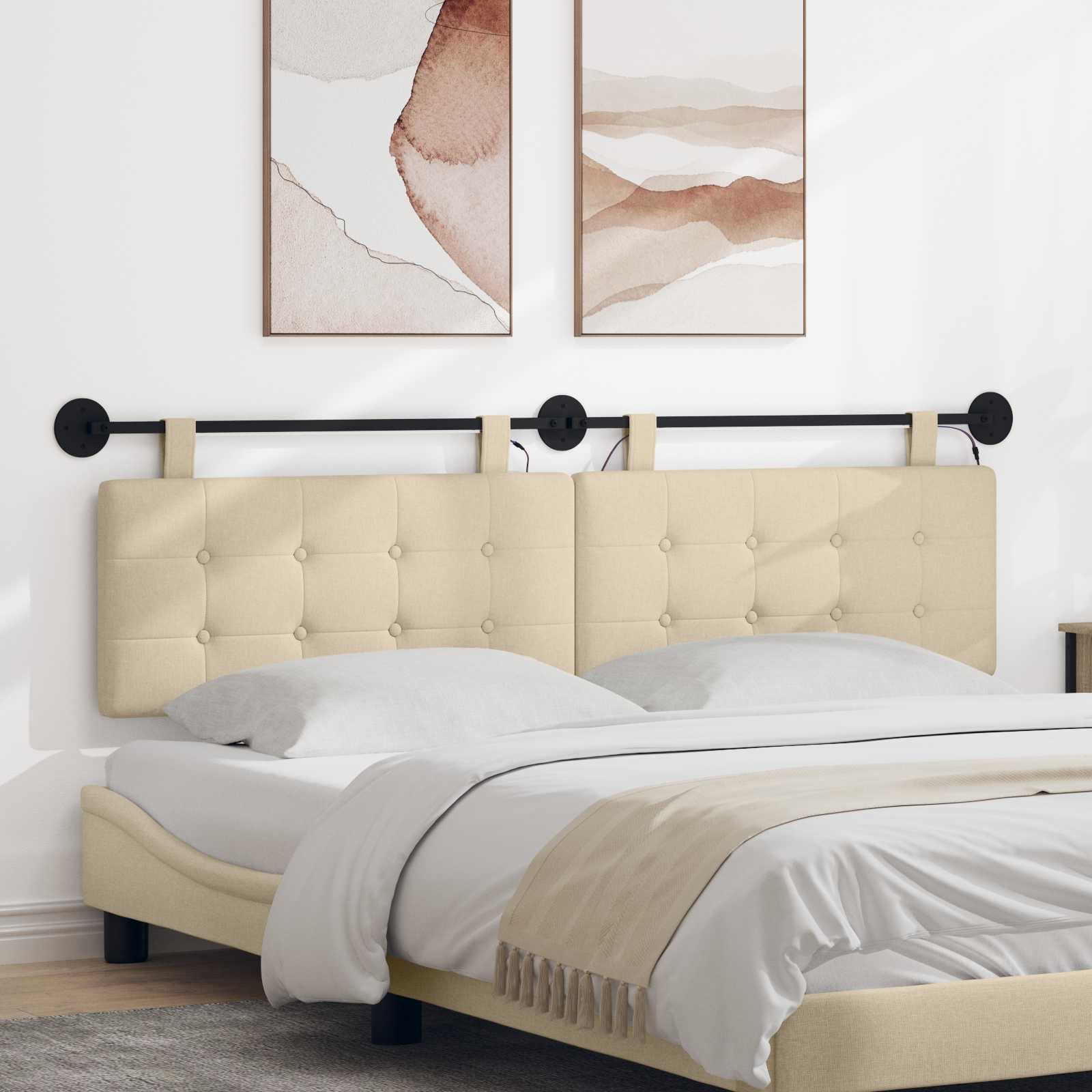 Viseće uzglavlje kreveta S LED svjetlom Krem Tkanina