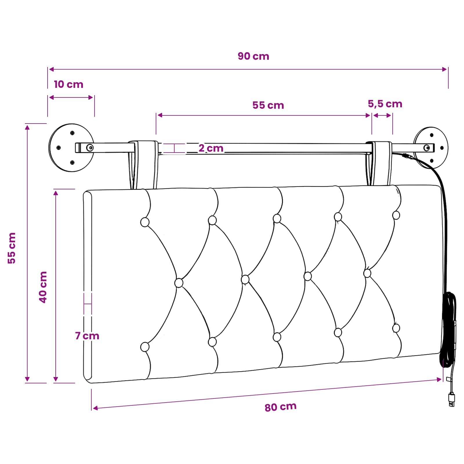 Viseće uzglavlje kreveta S LED svjetlom Tamnozelena Tkanina