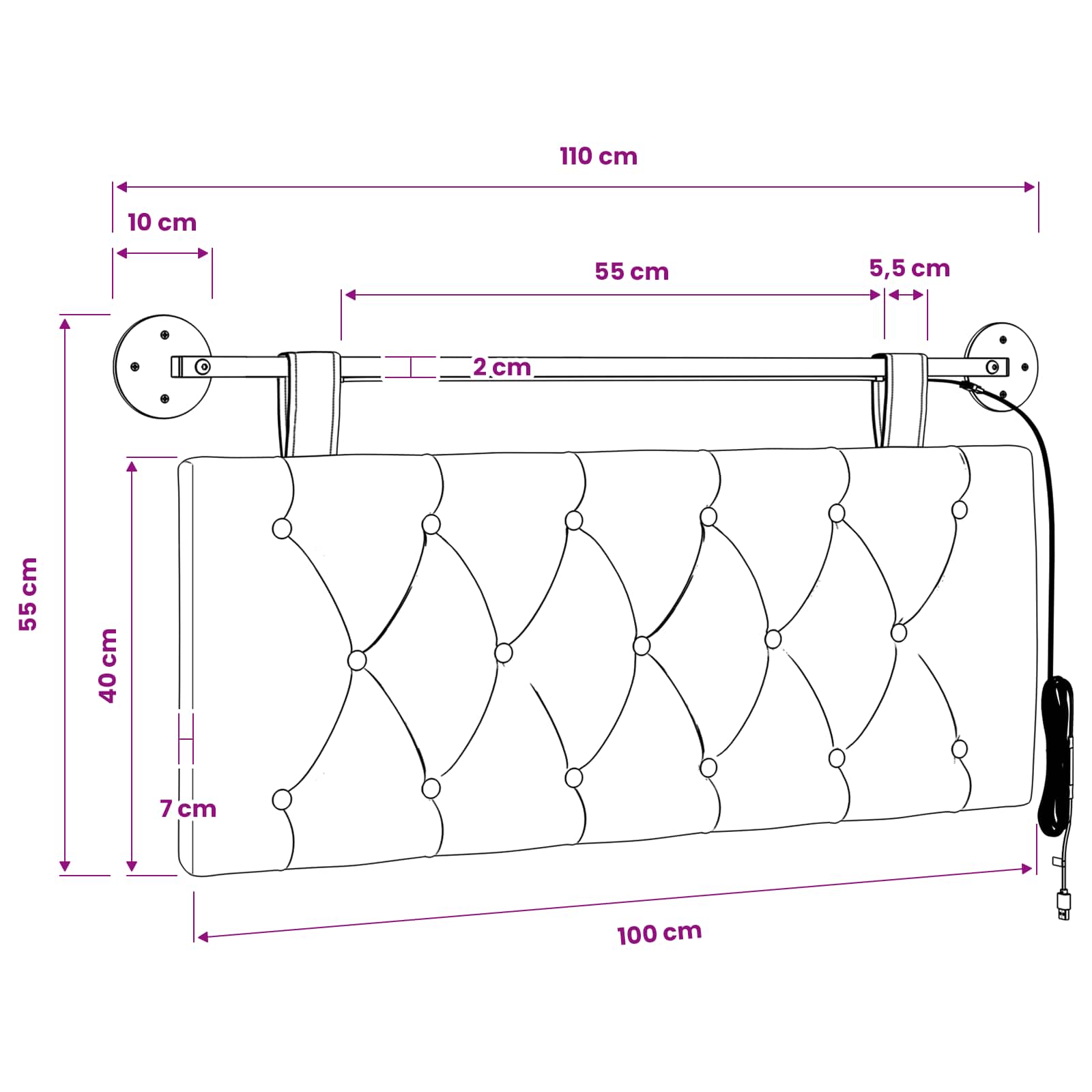 Viseće uzglavlje kreveta S LED svjetlom Plava Baršun