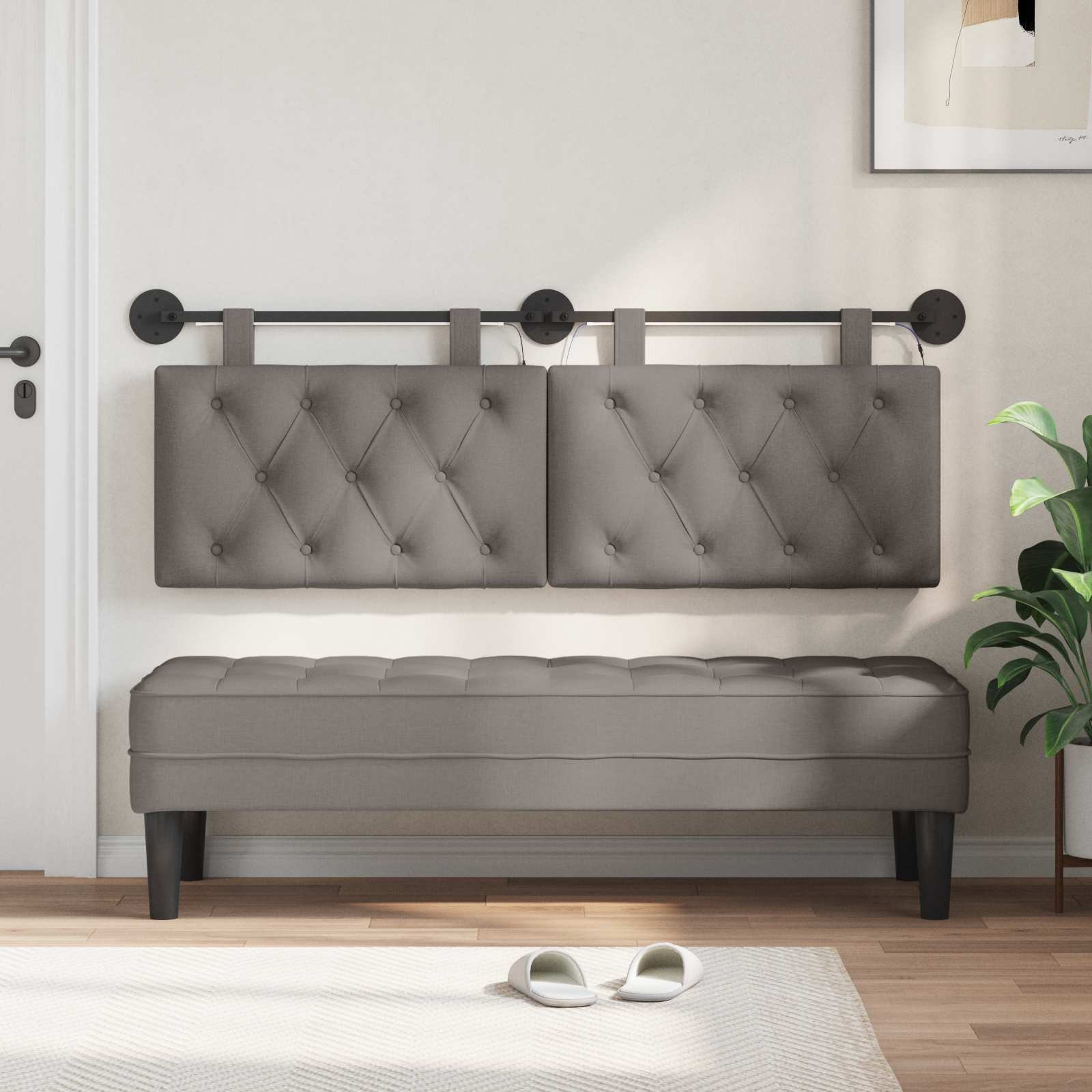 Viseće uzglavlje kreveta S LED svjetlom Sivosmeđa Tkanina