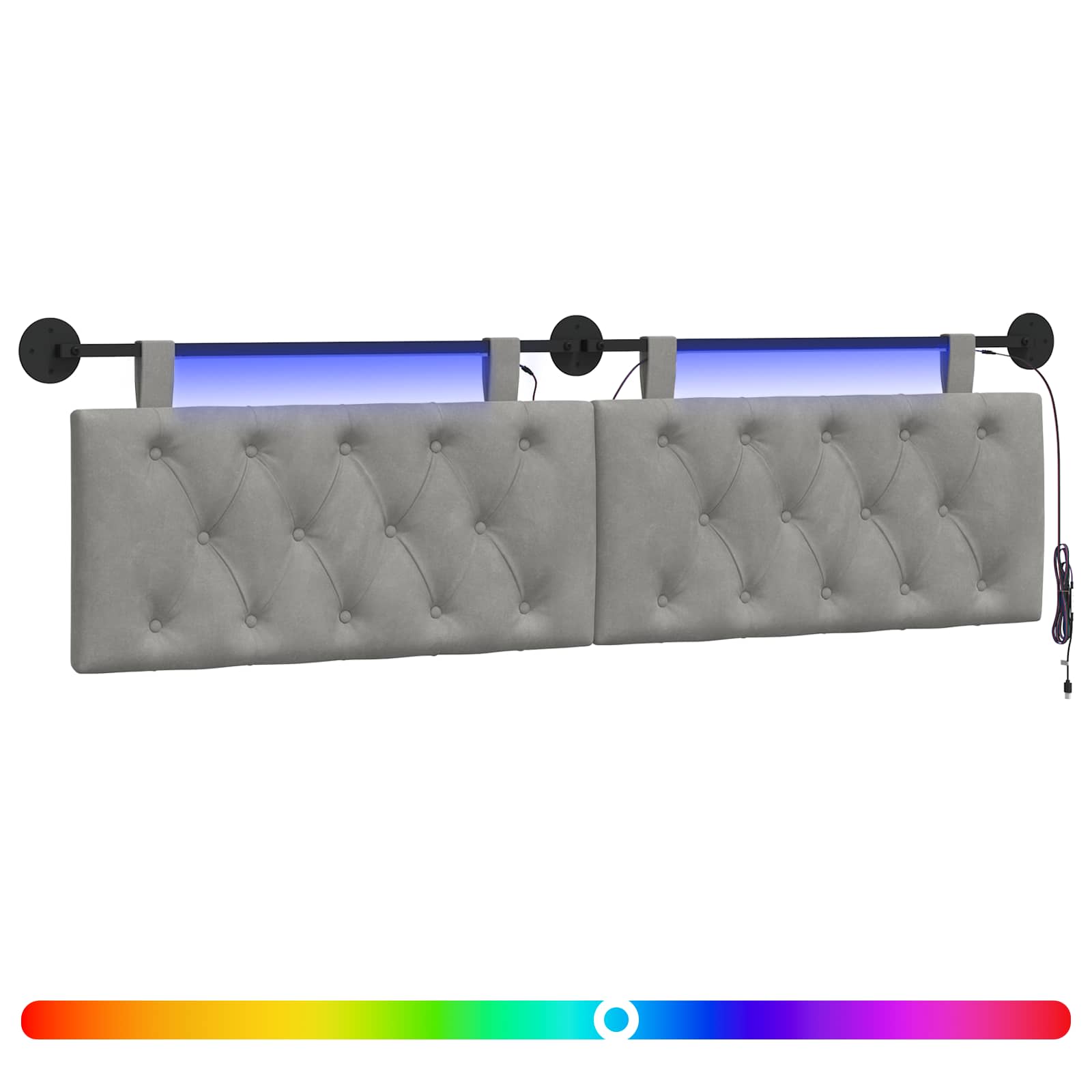Viseće uzglavlje kreveta S LED svjetlom Svjetlosiva Baršun