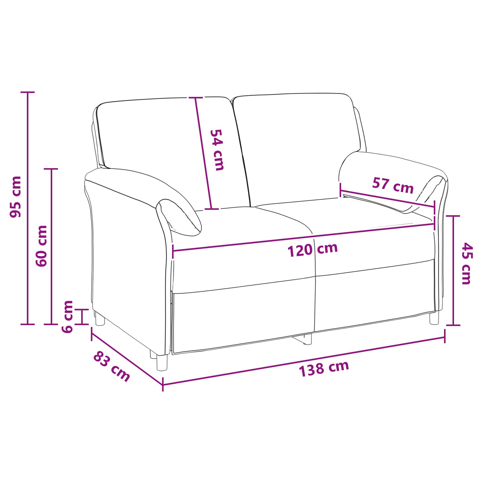 Sofa za dvije osobe Ljubičasta 138 x 83 x 95 cm Baršun