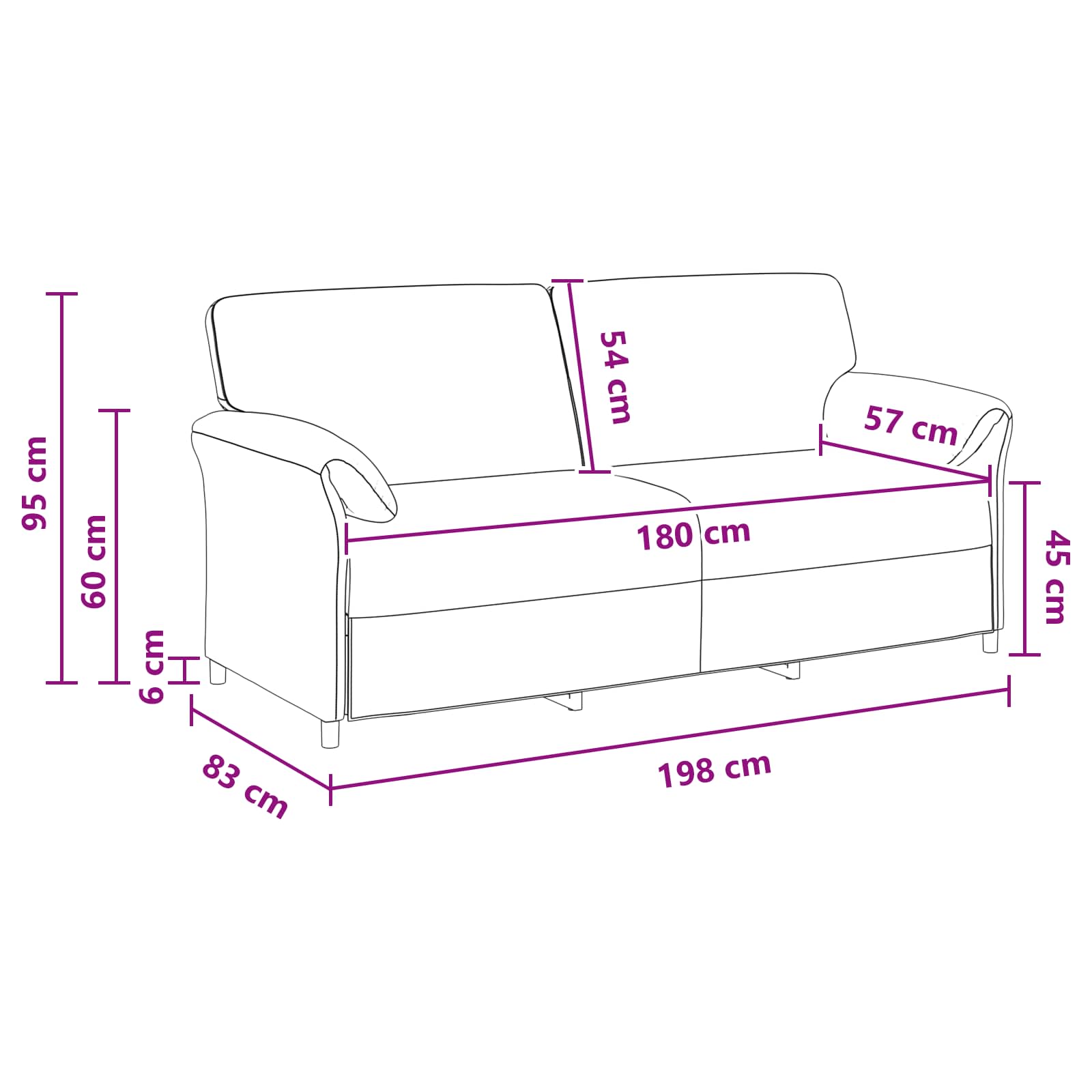 Sofa za 3 osobe Tamnosiva 198 x 83 x 95 cm Baršun